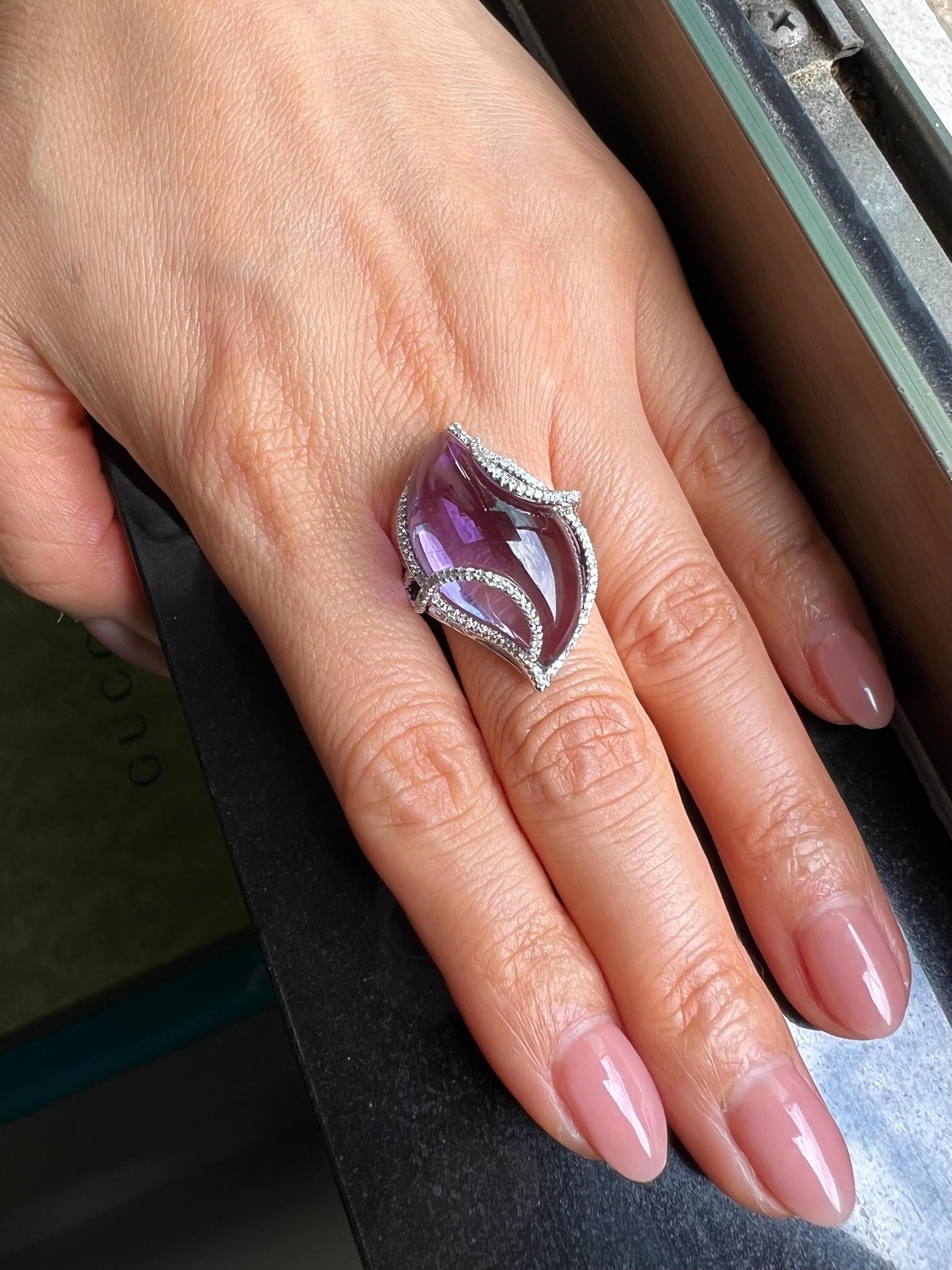 23 Carat Amethyst & Diamond Cocktail Ring. Large Contemporary Statement Ring.    For Sale 10