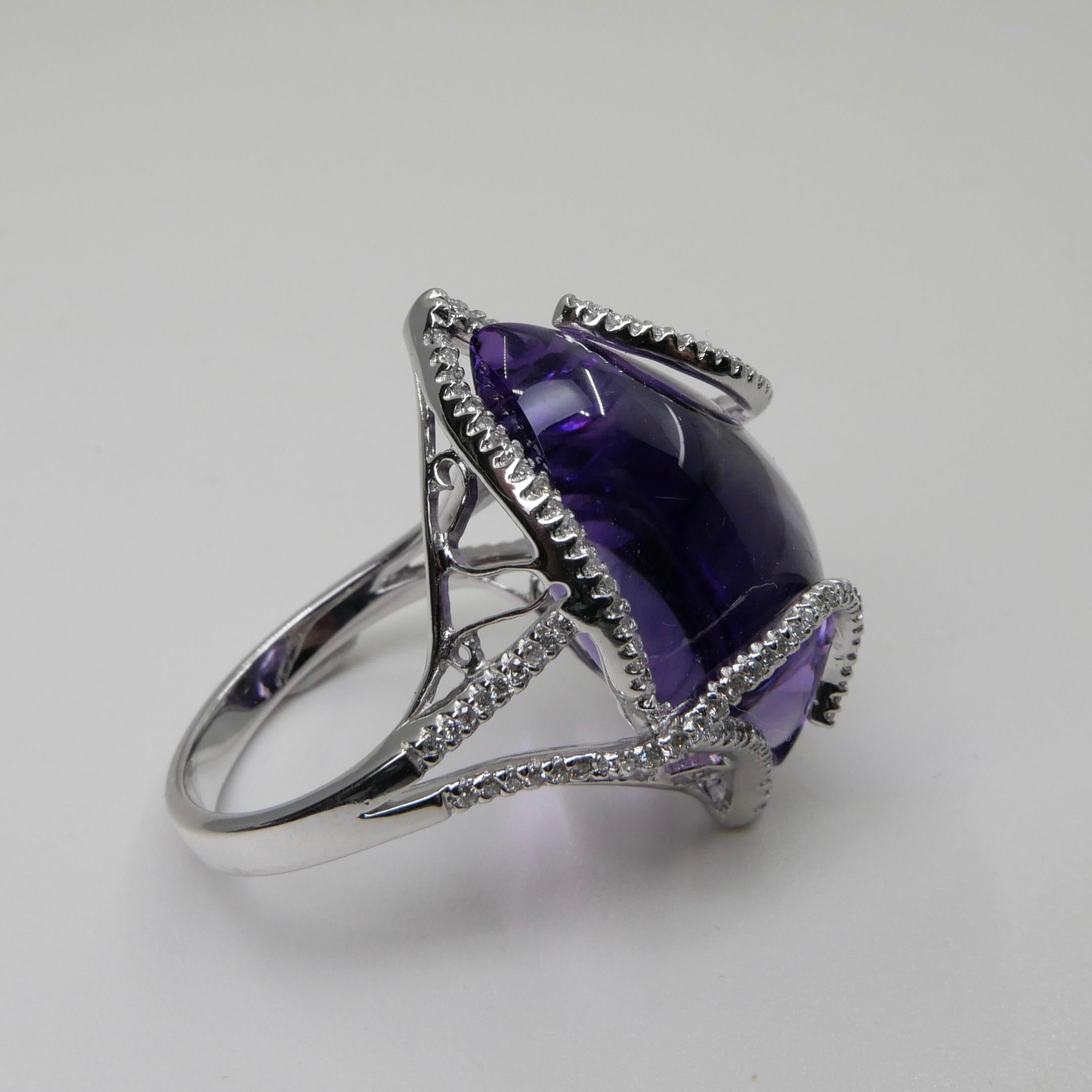 23 Carat Amethyst & Diamond Cocktail Ring. Large Contemporary Statement Ring.    For Sale 11