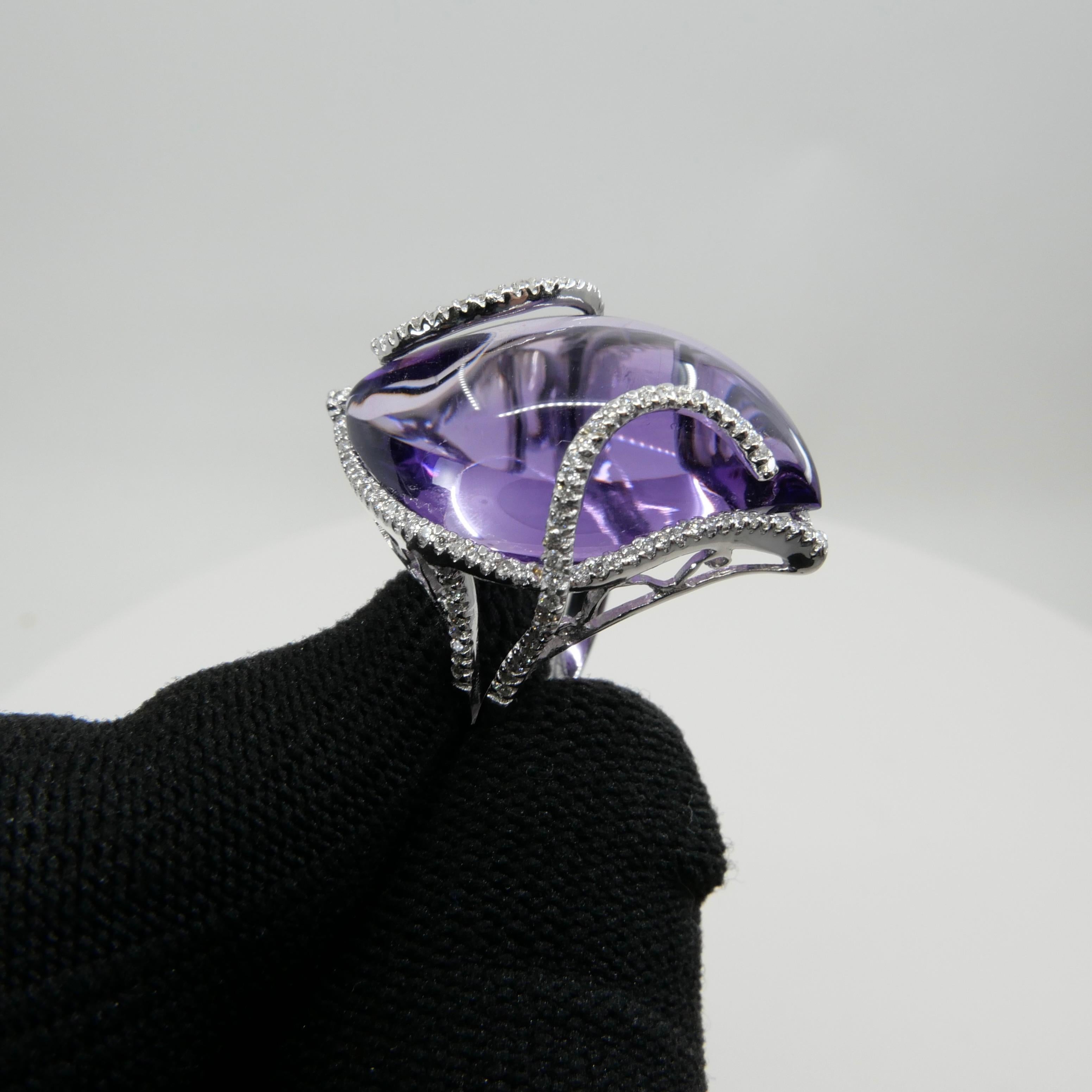 23 Carat Amethyst & Diamond Cocktail Ring. Large Contemporary Statement Ring.    For Sale 12