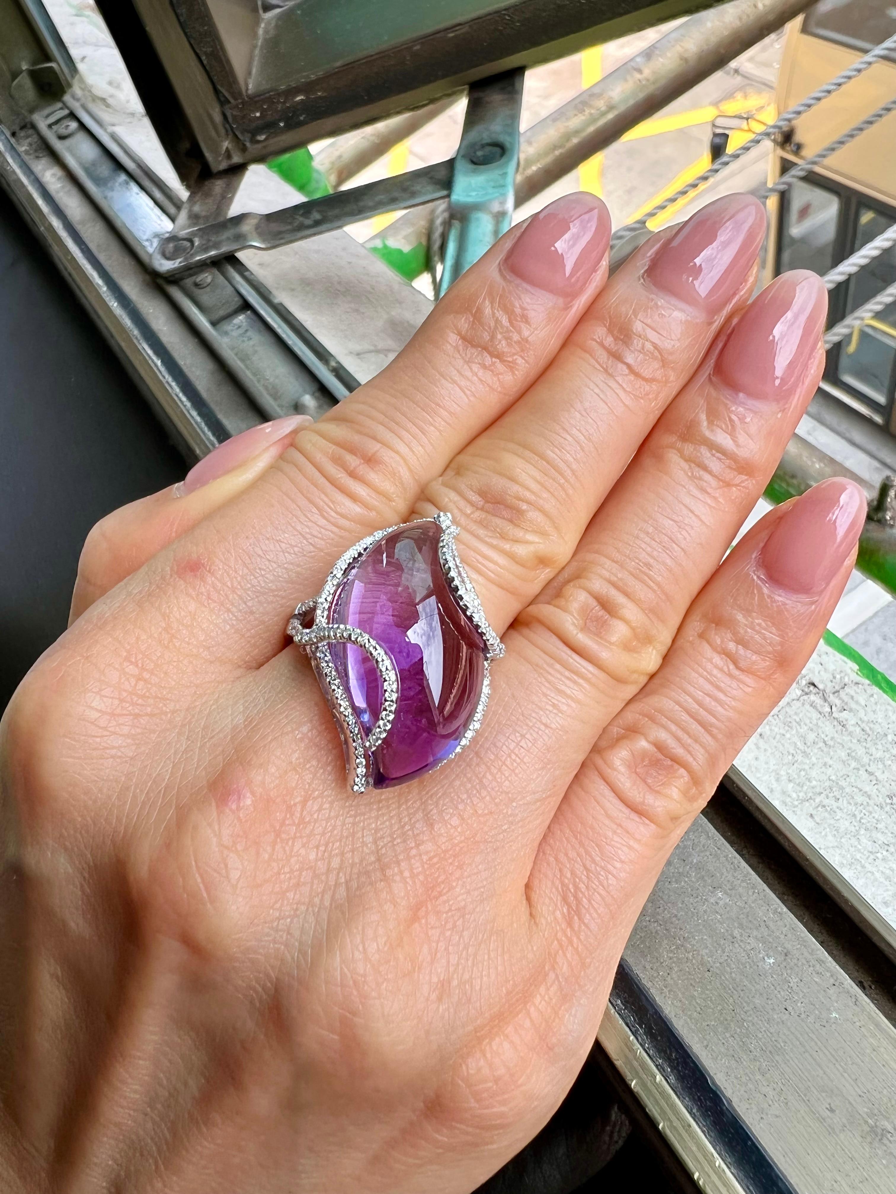 23 Carat Amethyst & Diamond Cocktail Ring. Large Contemporary Statement Ring.    For Sale 1