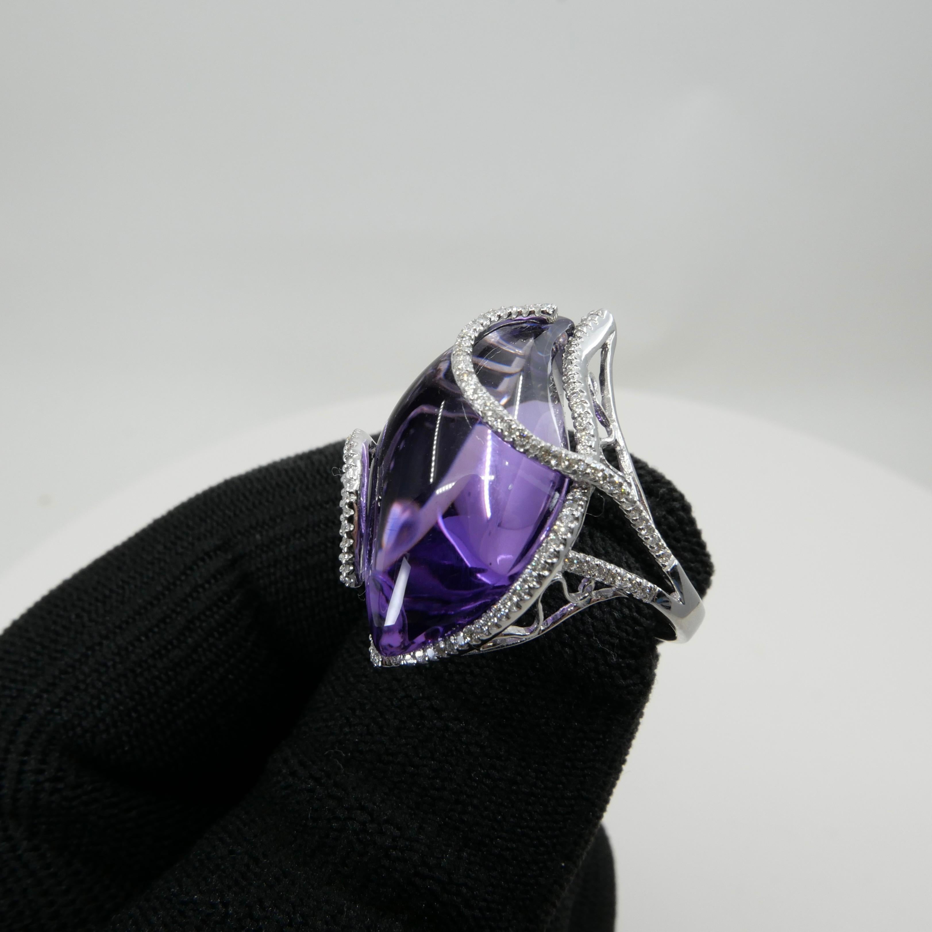 30mm x 18mm Amethyst & Diamond Cocktail Ring. Large Statement Ring. In New Condition For Sale In Hong Kong, HK