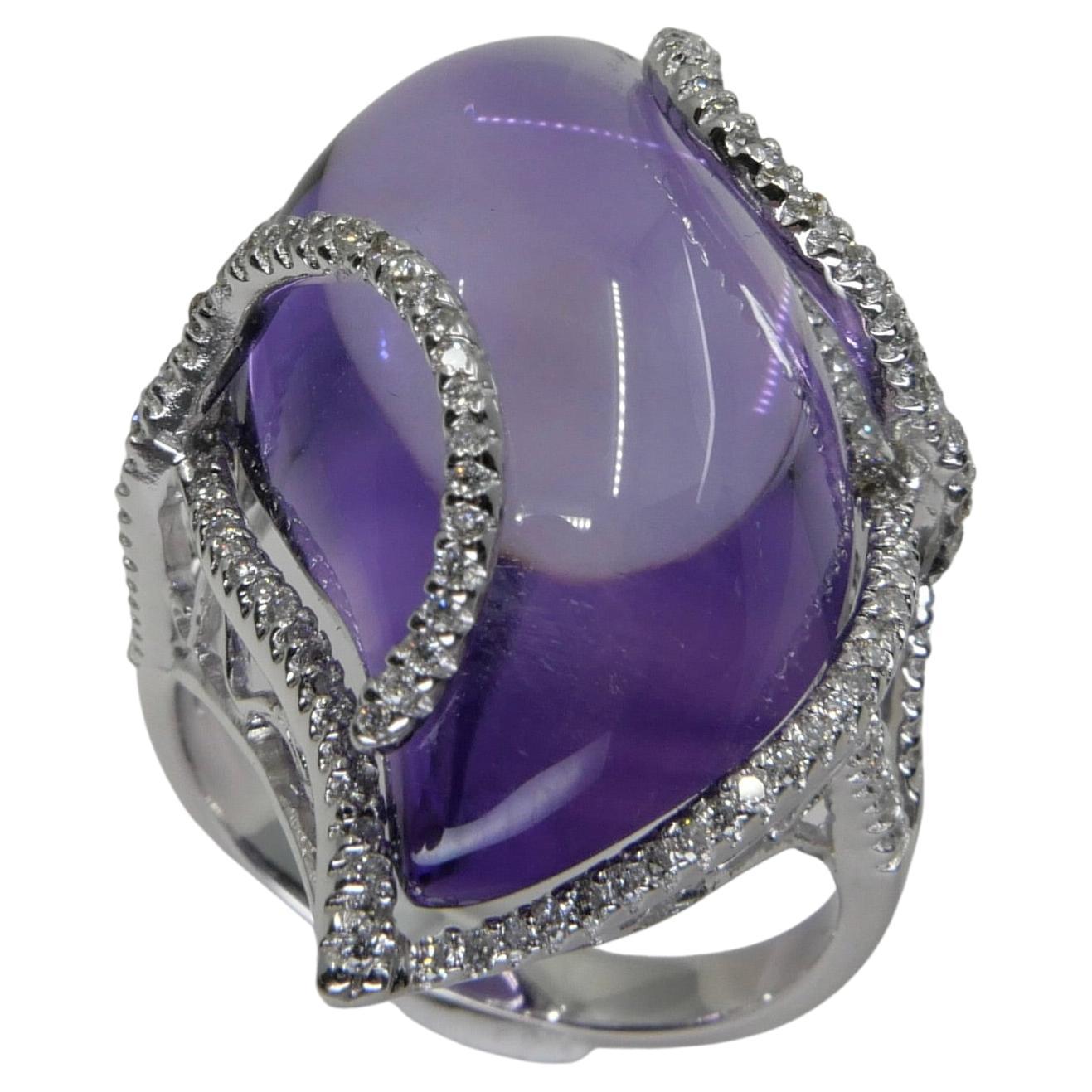 30mm x 18mm Amethyst & Diamond Cocktail Ring. Large Statement Ring. For Sale 1