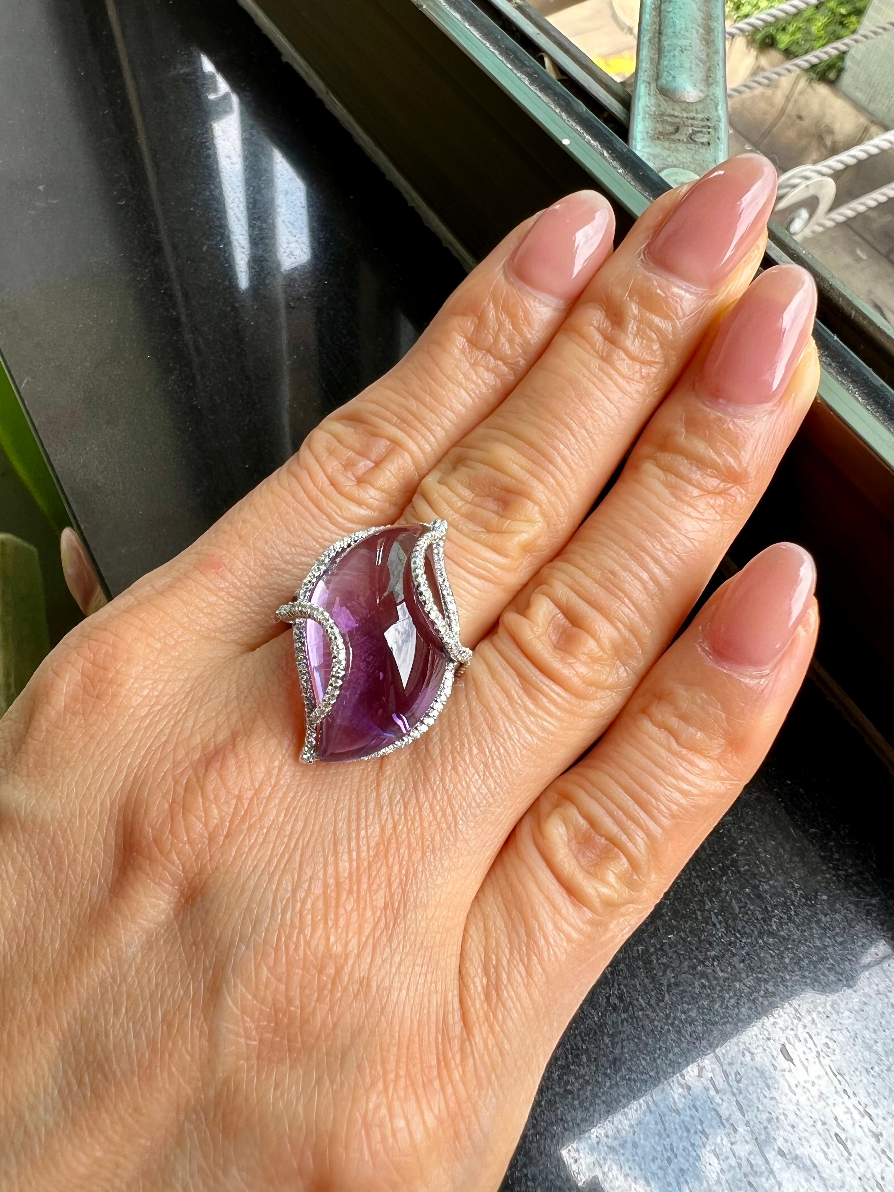 23 Carat Amethyst & Diamond Cocktail Ring. Large Contemporary Statement Ring.    For Sale 3