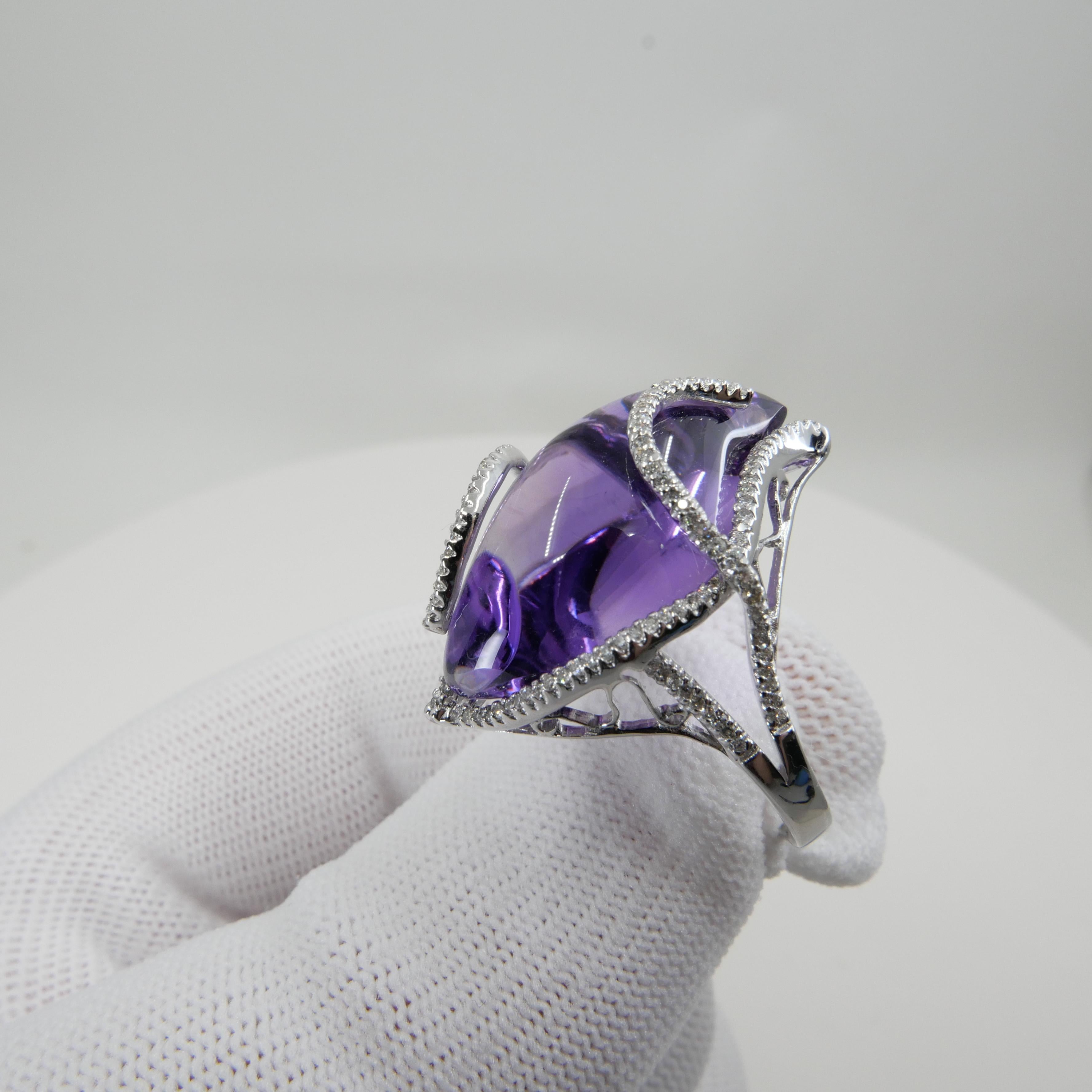 23 Carat Amethyst & Diamond Cocktail Ring. Large Contemporary Statement Ring.    For Sale 4