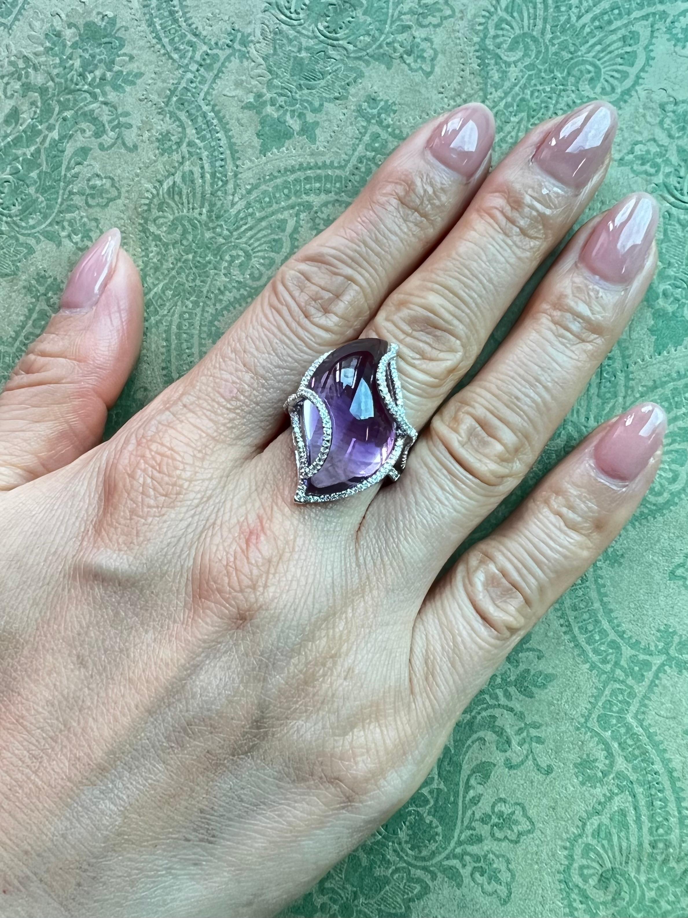 23 Carat Amethyst & Diamond Cocktail Ring. Large Contemporary Statement Ring.    For Sale 7