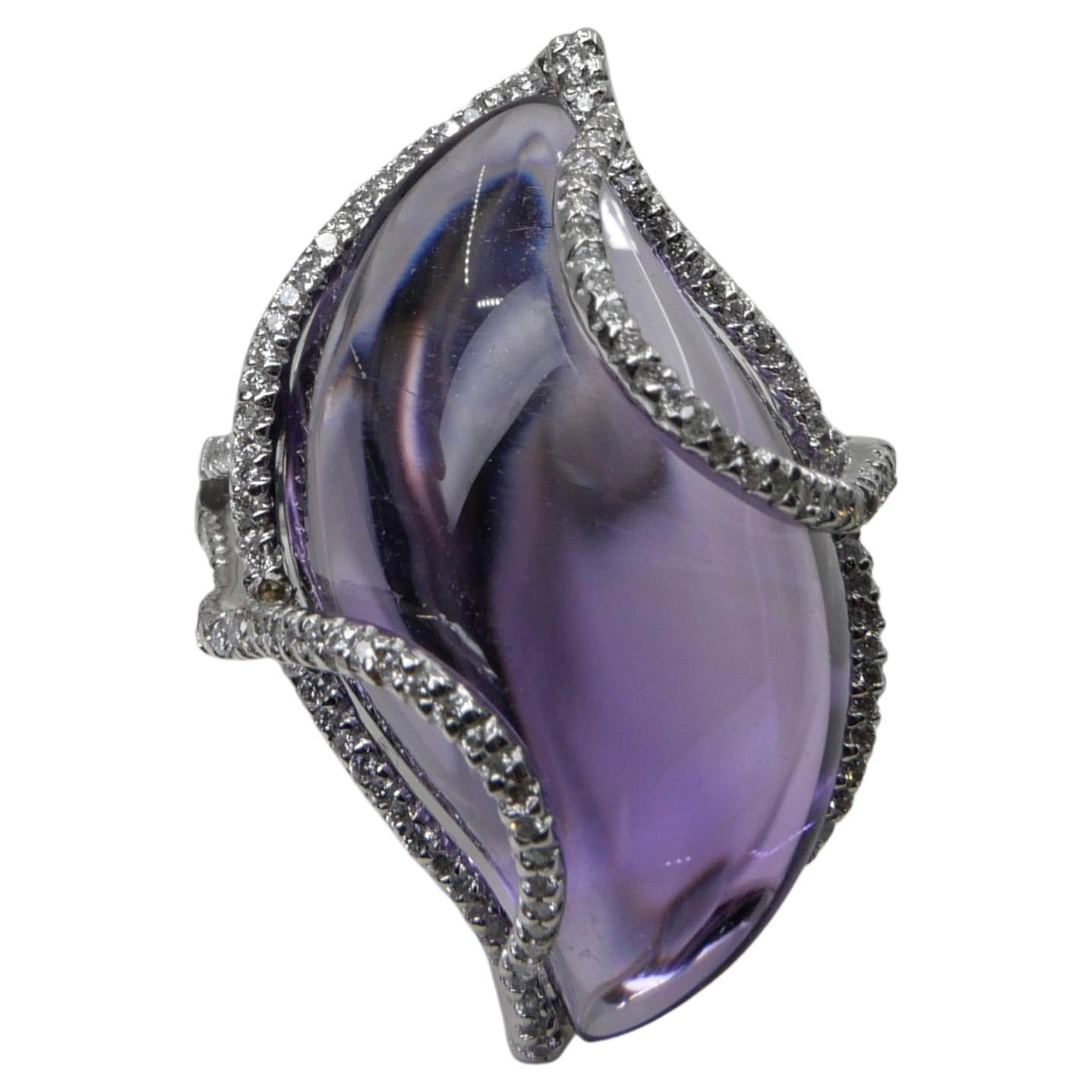 23 Carat Amethyst & Diamond Cocktail Ring. Large Contemporary Statement Ring.   