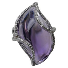 23 Carat Amethyst & Diamond Cocktail Ring. Large Contemporary Statement Ring.   