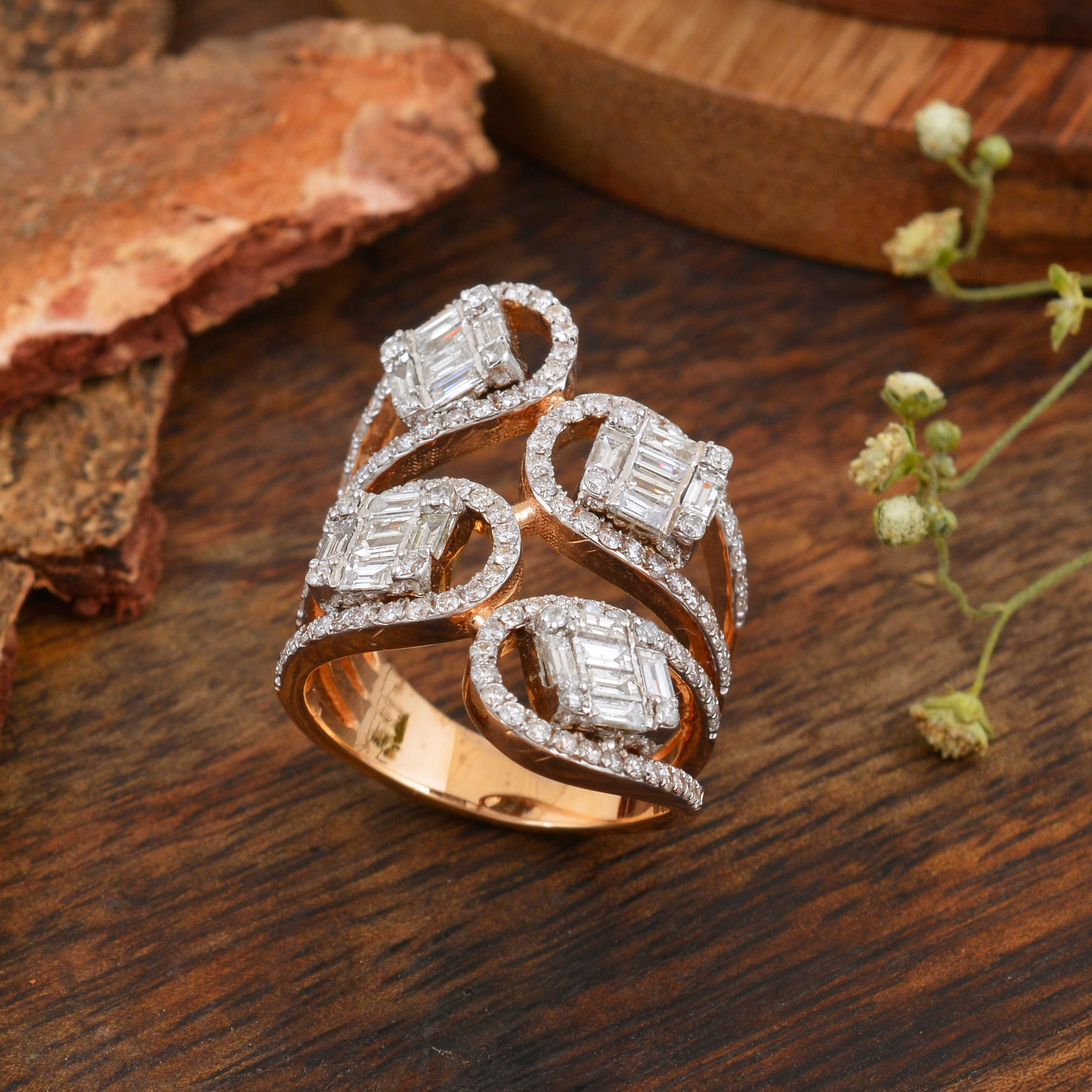 Baguette Cut Natural 2.3 Carat Baguette Round Diamond Wrap Ring 18 Karat Yellow Gold Jewelry For Sale