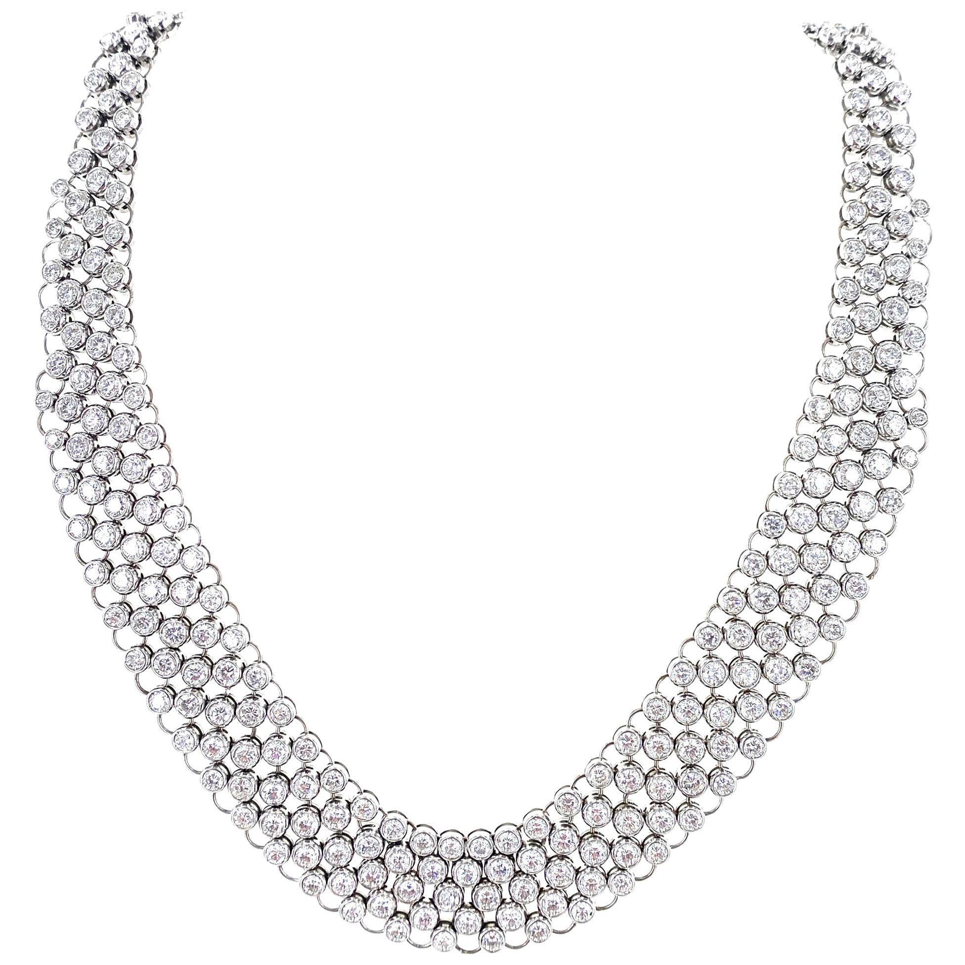 23 Carat Round Brilliant Cut Diamond Bezel Set Collar Necklace 18 Karat Gold