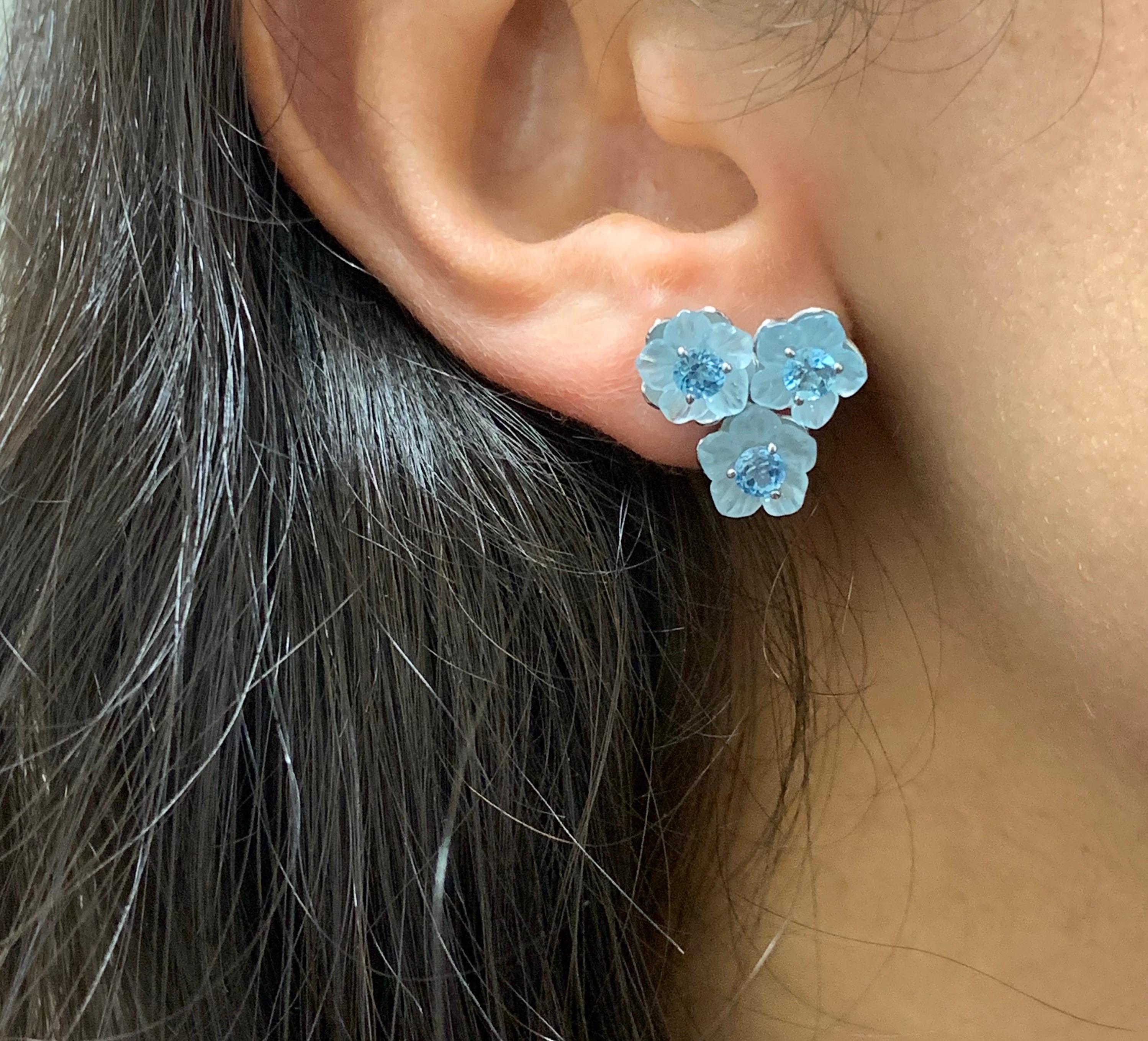 Contemporary 2.3 Carat Blue Topaz Flower Earrings