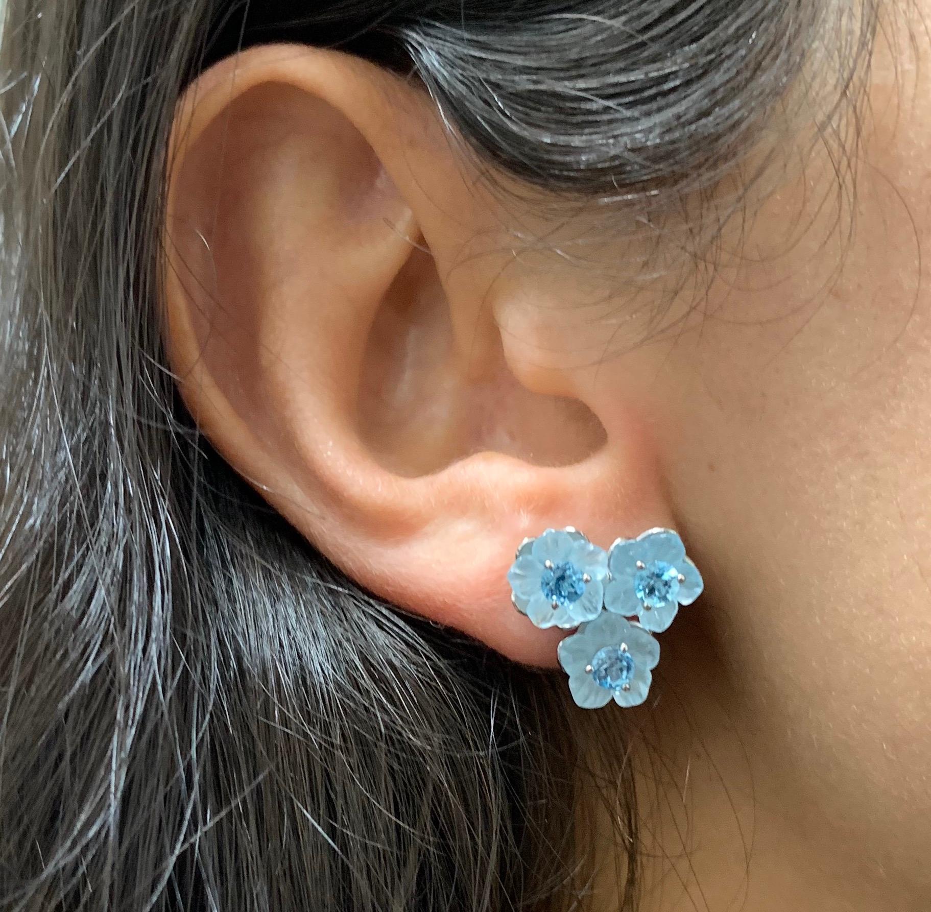 Round Cut 2.3 Carat Blue Topaz Flower Earrings