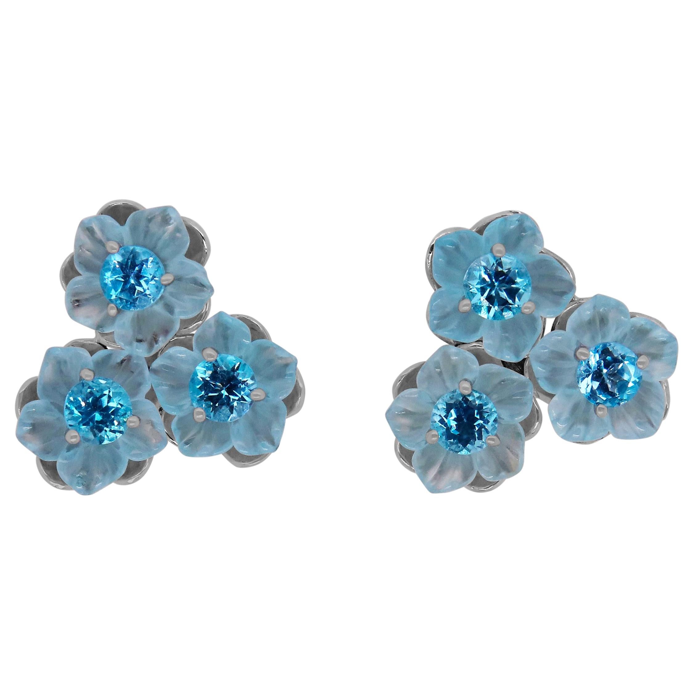 2.3 Carat Blue Topaz Flower Earrings