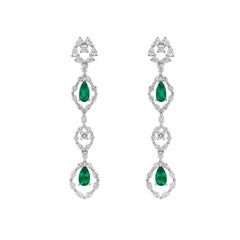 Sunita Nahata Colombian Emerald 2.30ct. Drop Earrings in 18KWG with Diamond.