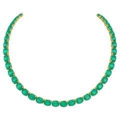 Collier de tennis en émeraude colombienne de 23 carats  Fabriqué en or jaune massif 18K