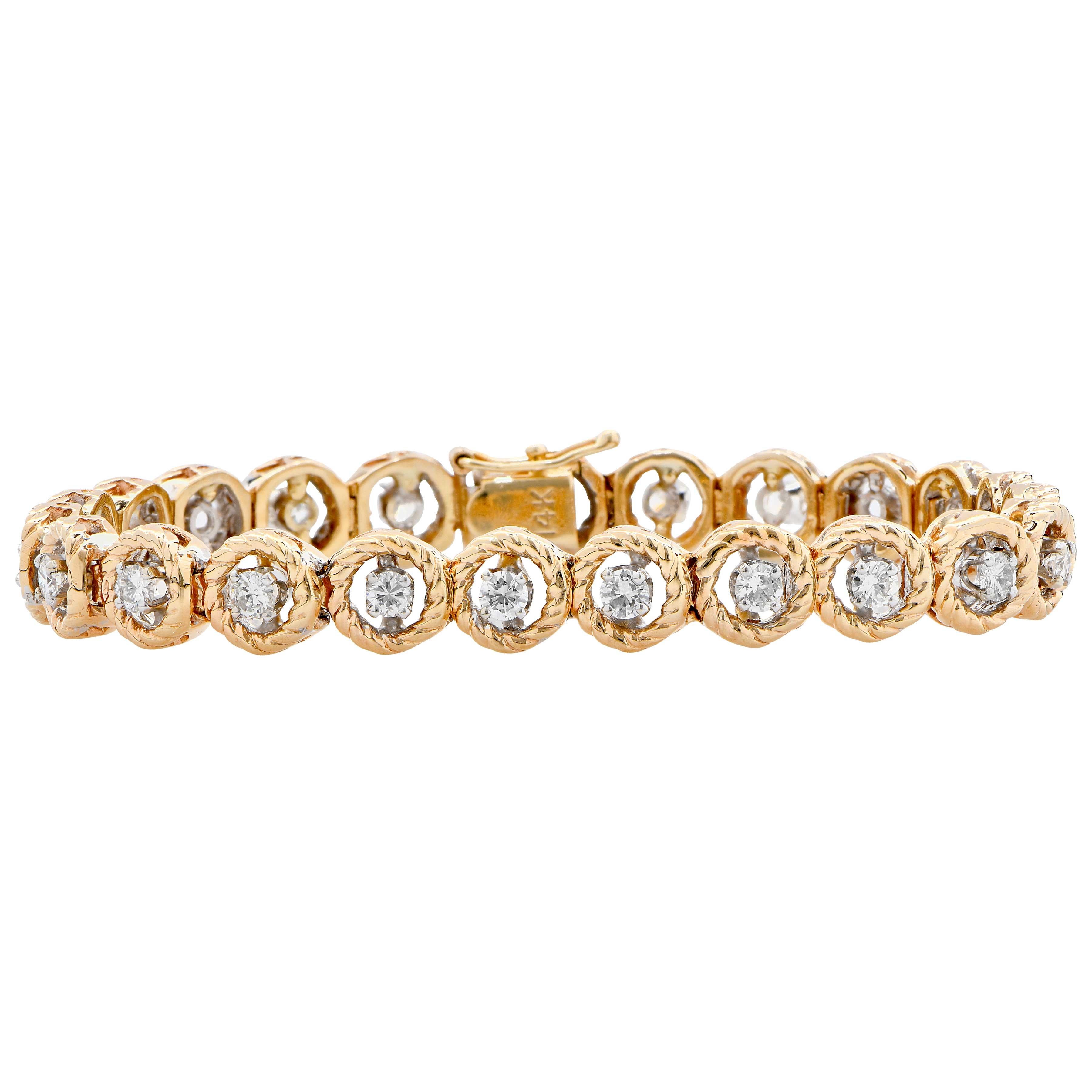 Modern 2.3 Carat Diamond Bracelet Set in 14 Karat Yellow and White Gold