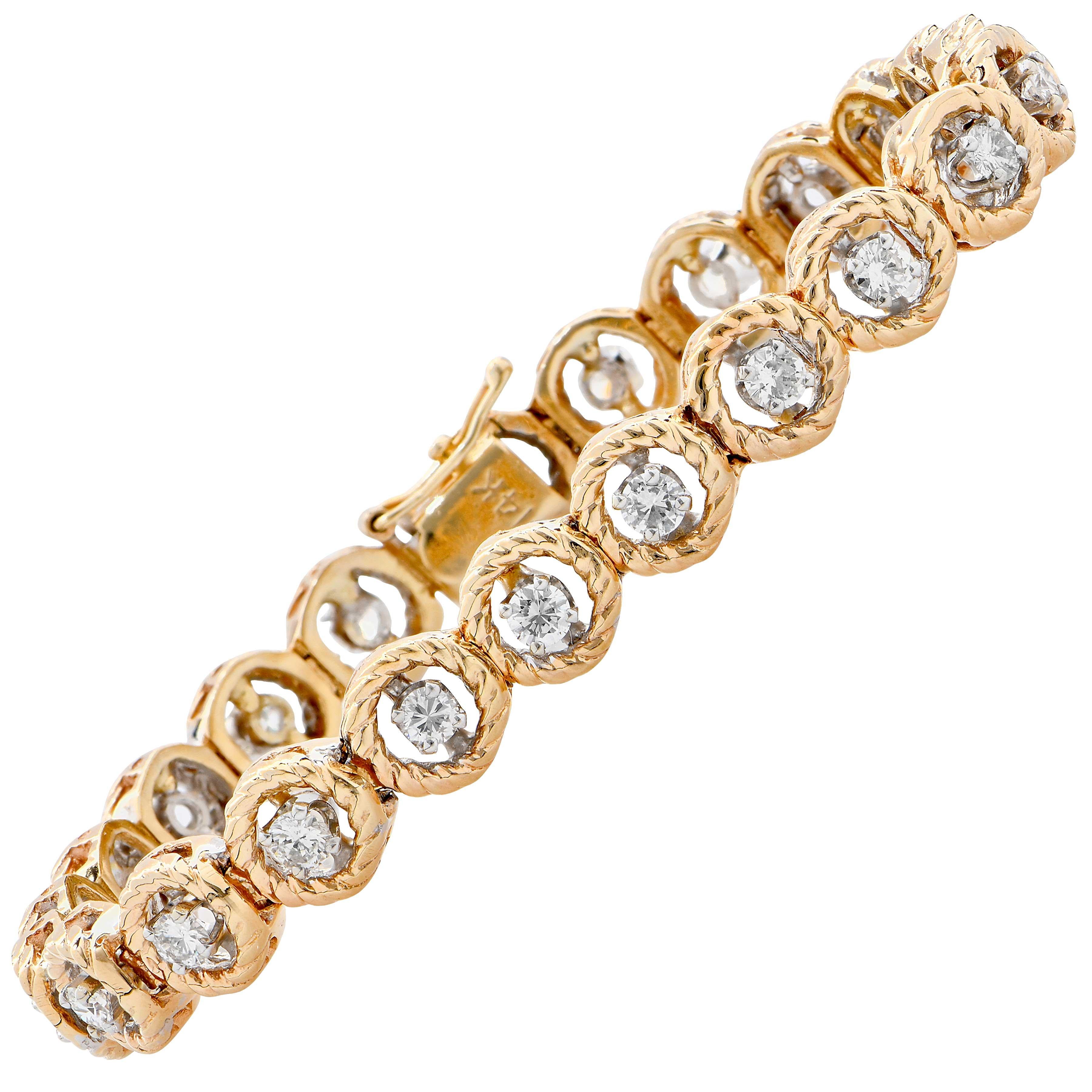 2.3 Carat Diamond Bracelet Set in 14 Karat Yellow and White Gold