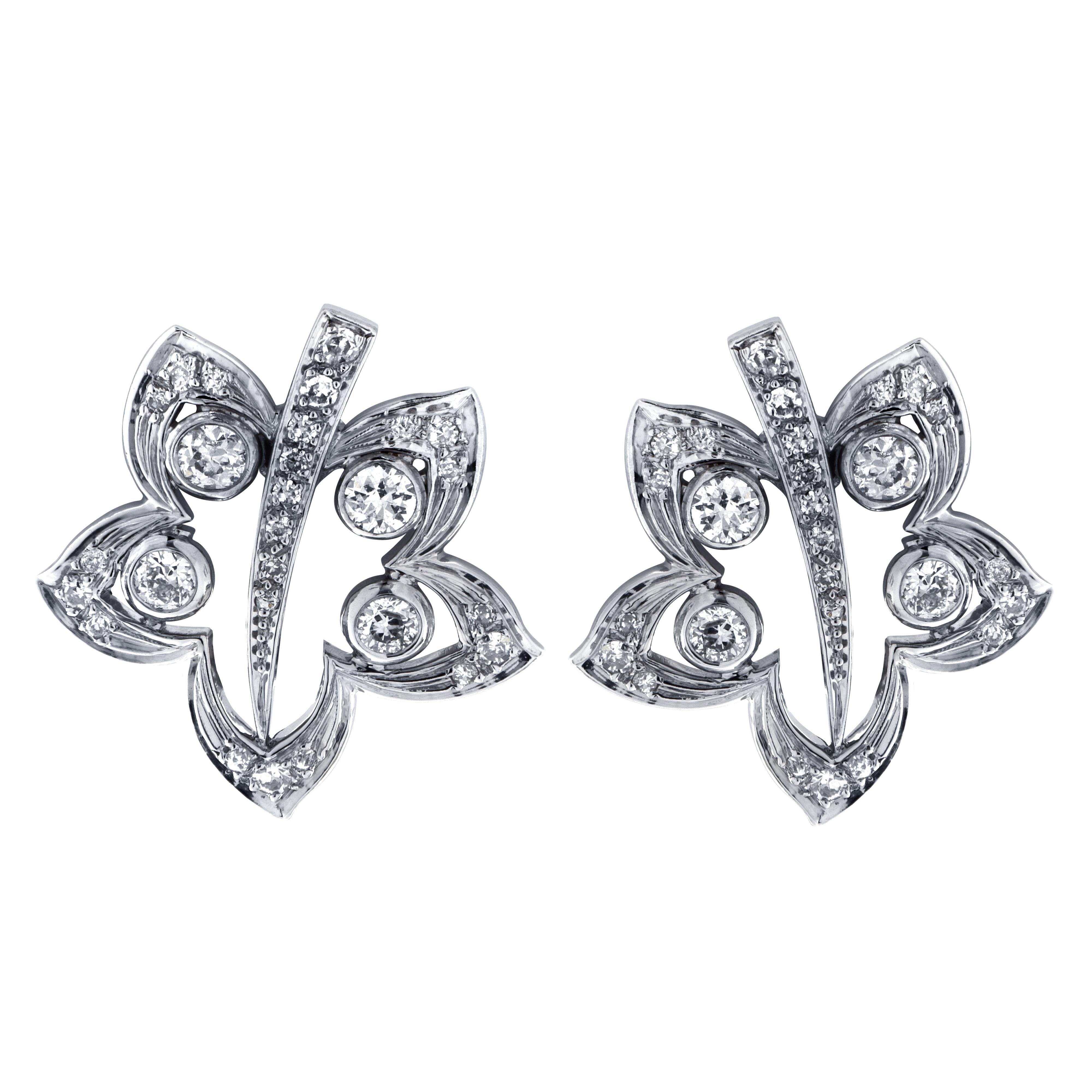 Modern 2.3 Carat Diamond Flower Earrings