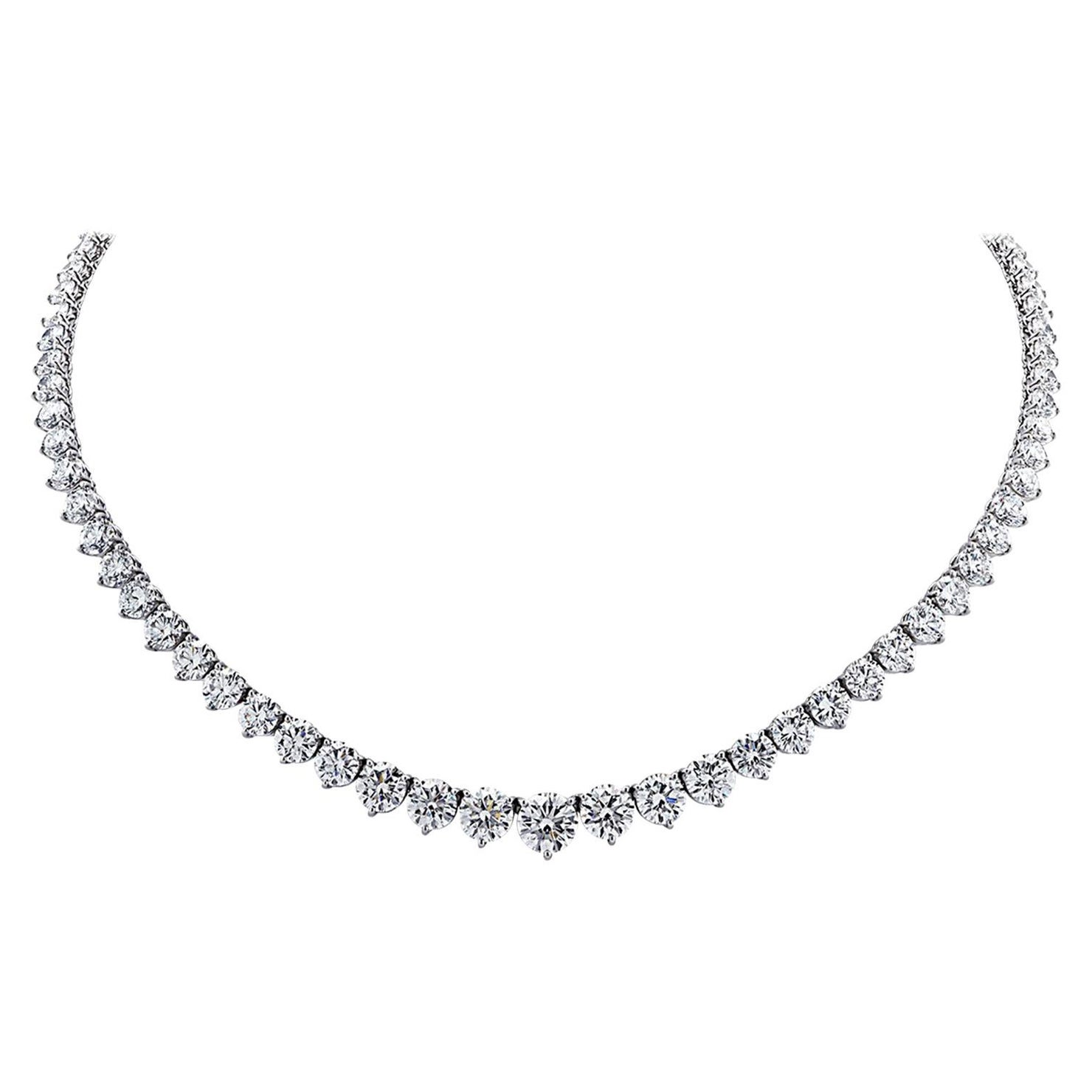 Spectaculaire collier tennis Riviera en diamants taille brillant rond de 23 carats