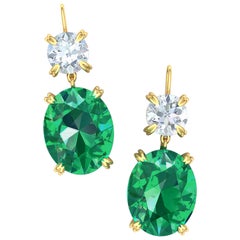 2.3 Carat Emerald and Diamond Drop Earrings
