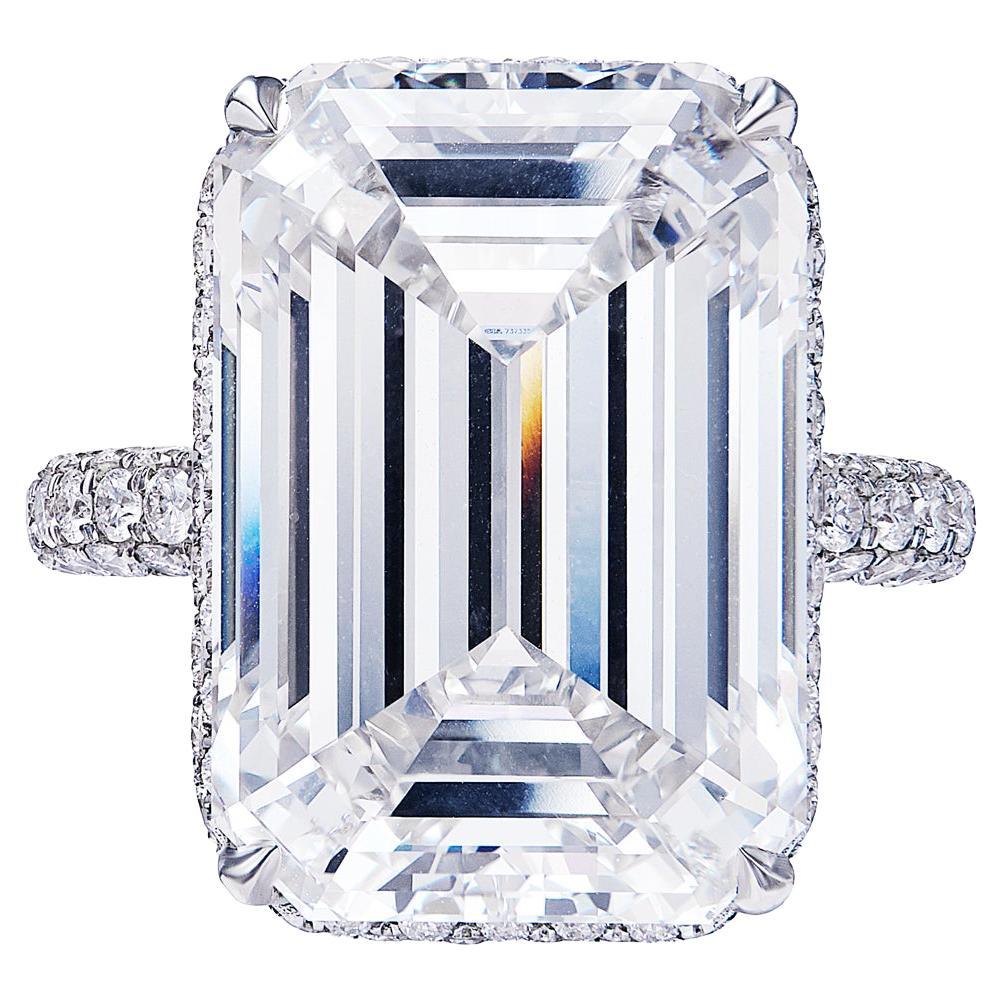 23 Carat Emerald Cut Diamond Engagement Ring GIA Certified G VVS1 For Sale