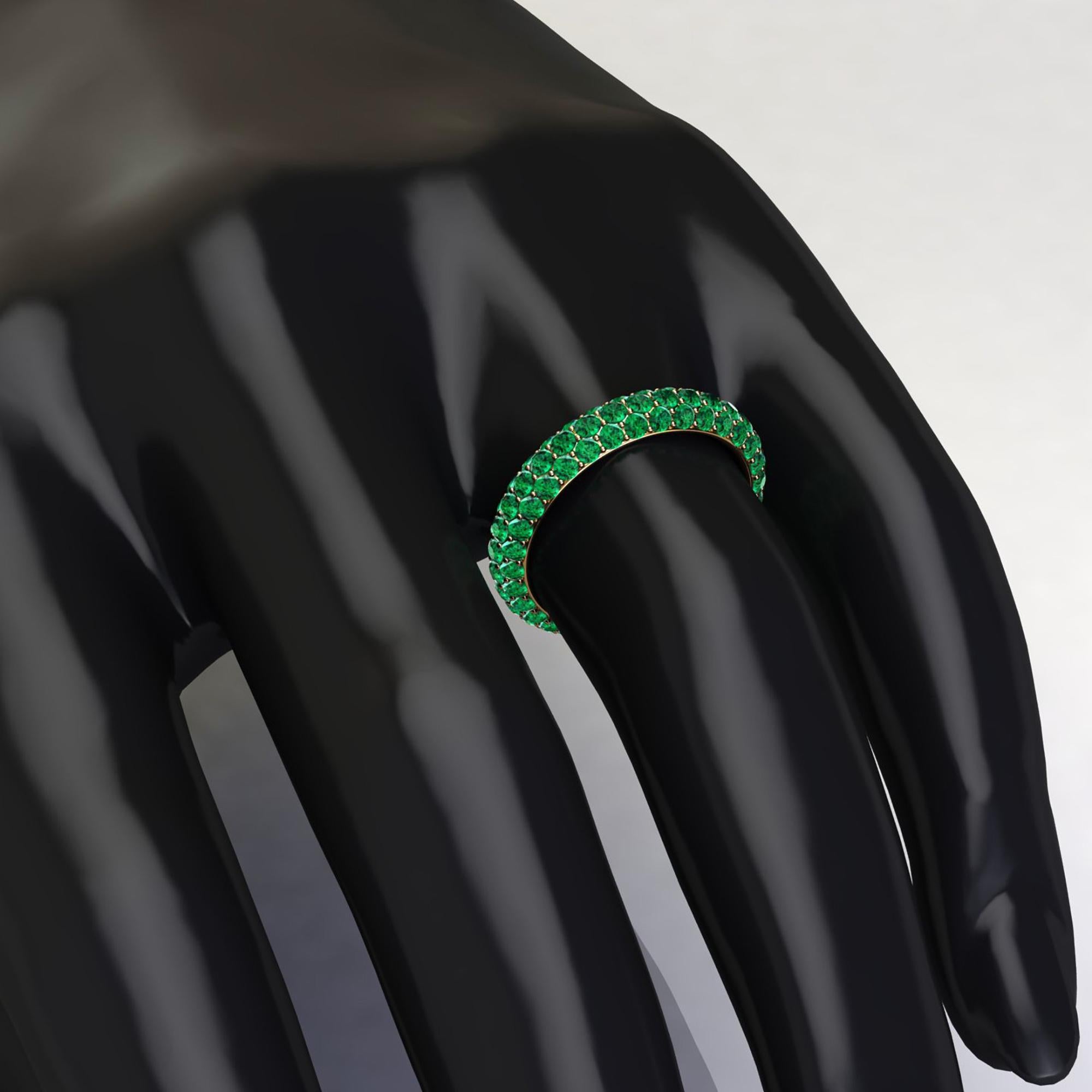 2.3 Carat Emeralds Pavé Eternity Ring in 18 Karat Yellow Gold For Sale 2