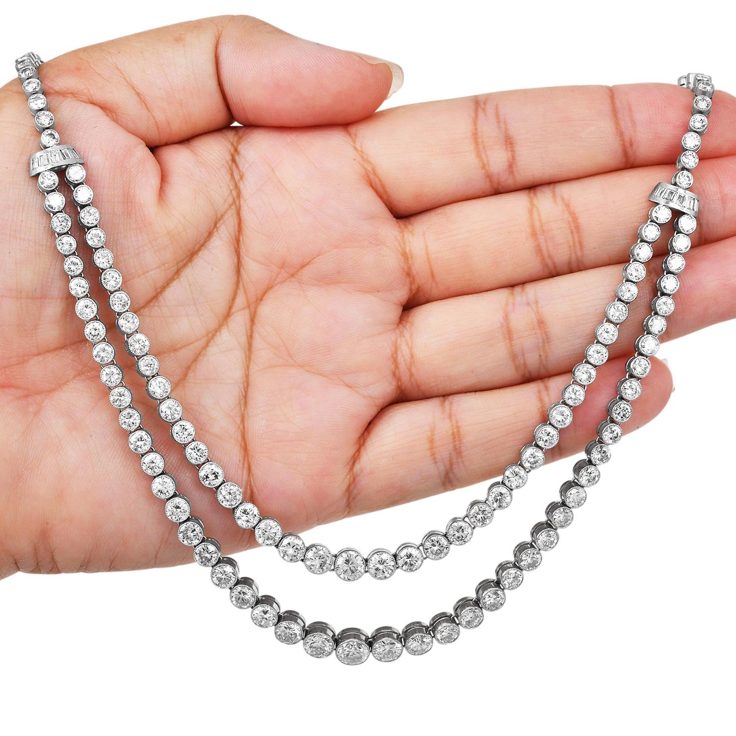 23 Carati Extra Clean Diamante Naturale Due Fili Riviera Tennis Collana in Platino in vendita 1
