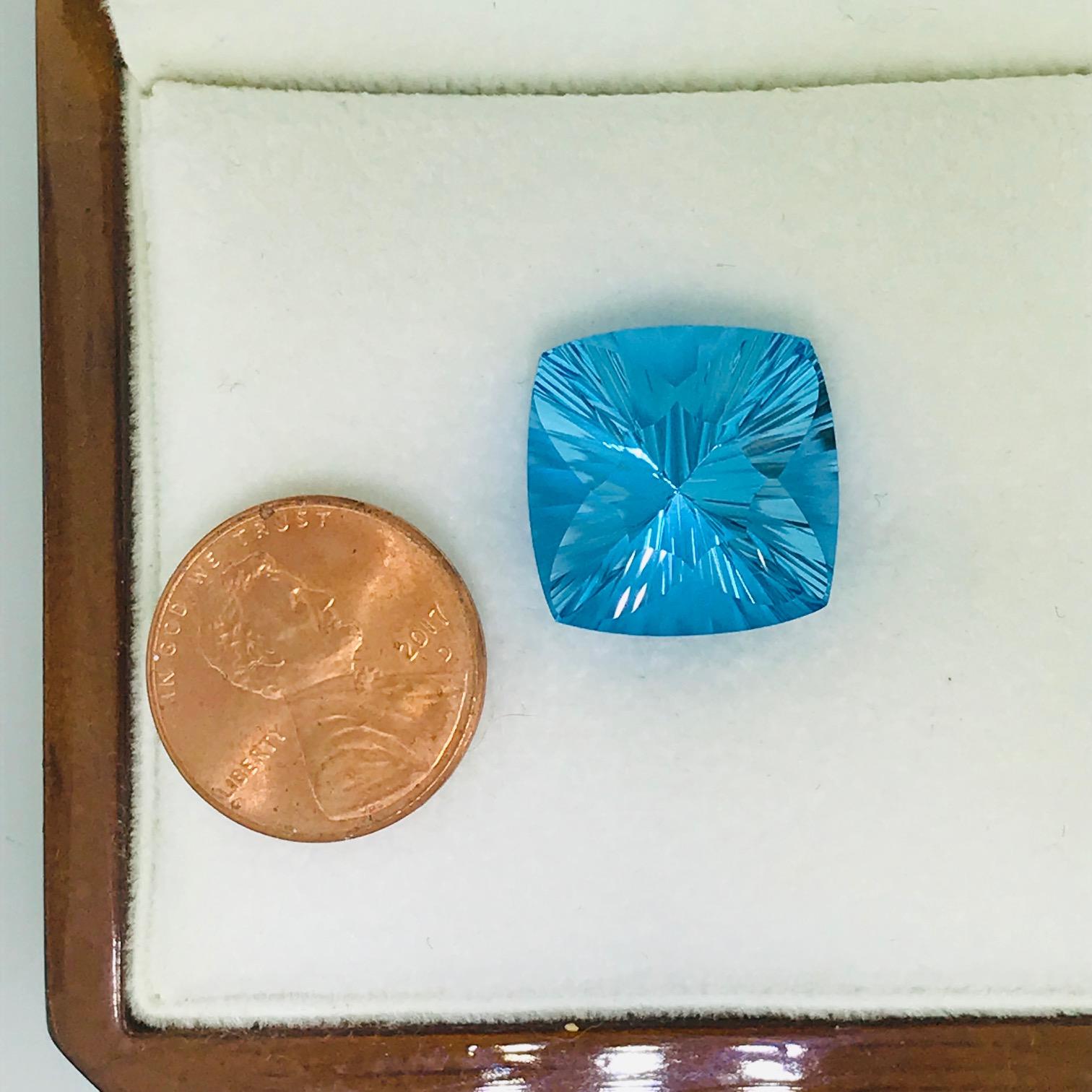23 Carat German Fantasy Cushion Cut Swiss Blue Topaz Natural Gemstone 1