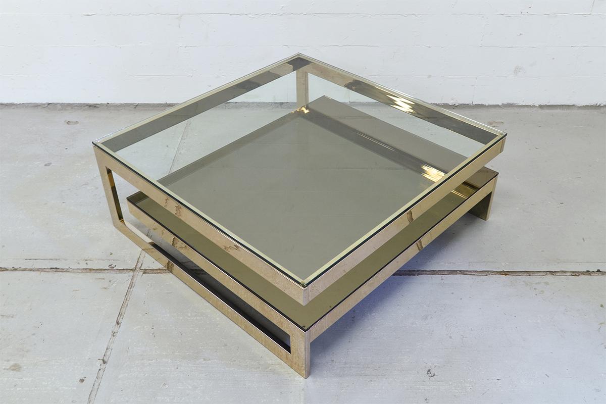 23-Carat Gold-Plated Belgo Chrome Coffee Table, Belgium, 1970s 1