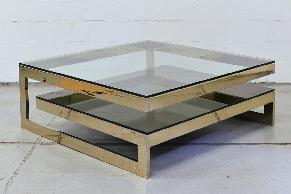 23-Carat Gold-Plated Belgo Chrome Coffee Table, Belgium, 1970s 2