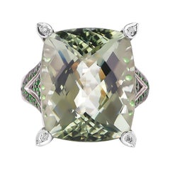 23 Carat Green Amethyst, Tsavorite and Diamond Ring in 14 Karat White Gold