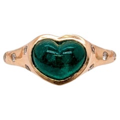 2.3cts Heart Colombian Emerald Ring w Natural Diamond Accents in Solid 14K Gold