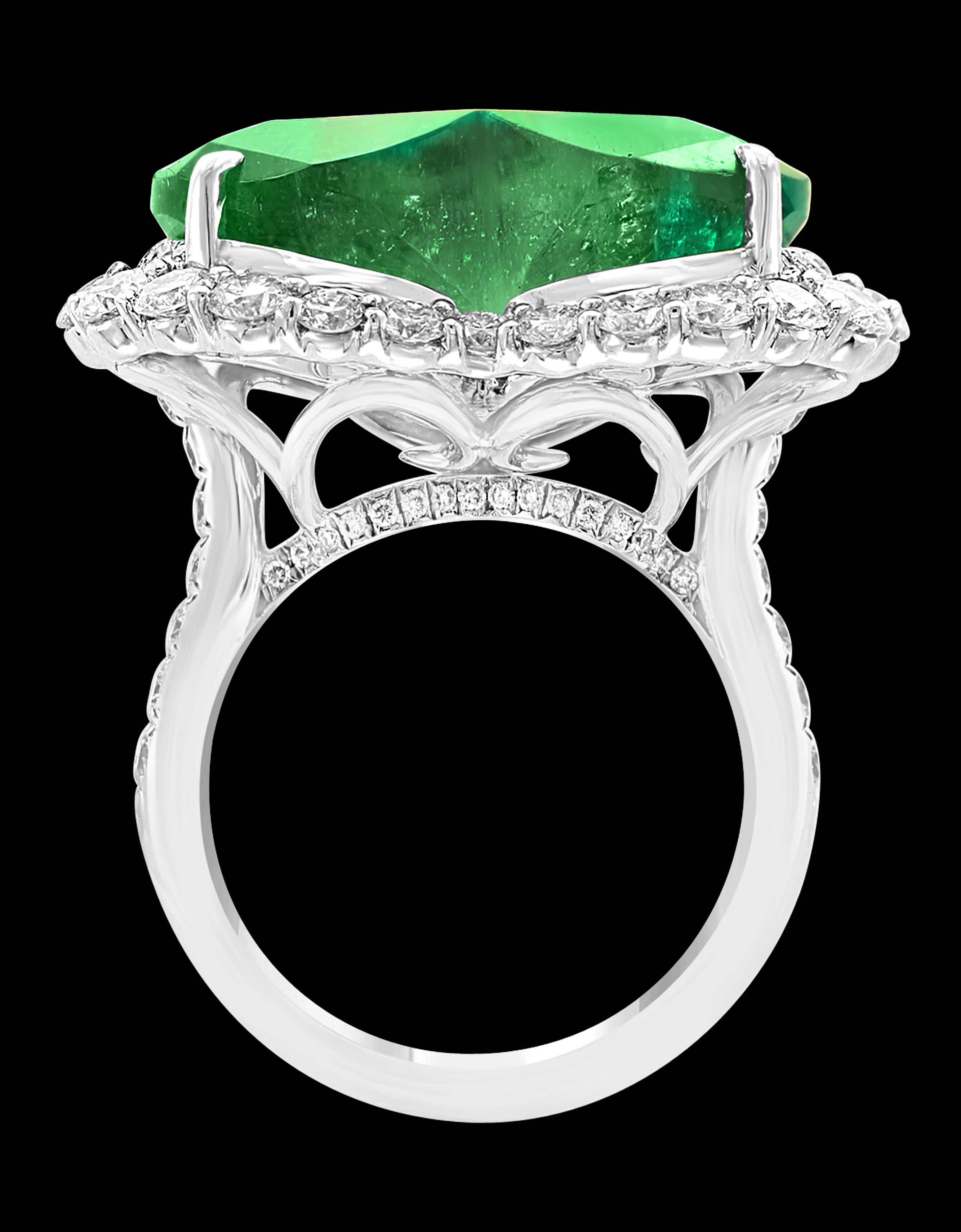 Women's AGL Certified Minor 23+ Ct Heart Shape  Colombian Emerald & Diamond 18 Kt Ring 