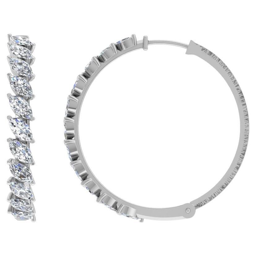 Women's 2.3 Carat Marquise Shape Diamond Hoop Earrings 18 Karat White Gold Fine Jewelry For Sale