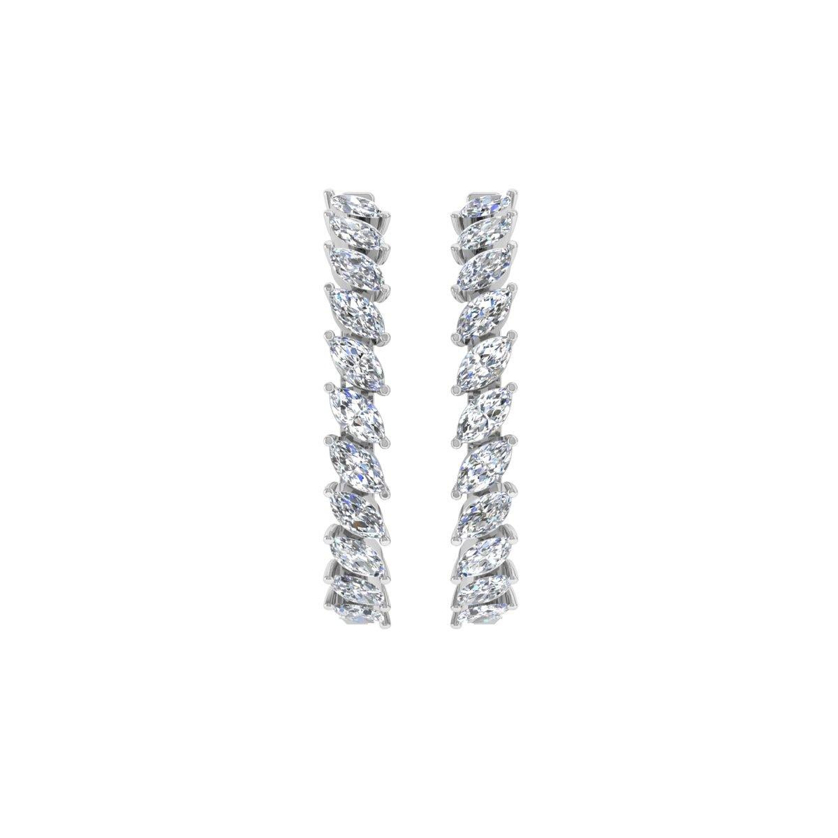 2.3 Carat Marquise Shape Diamond Hoop Earrings 18 Karat White Gold Fine Jewelry For Sale 2