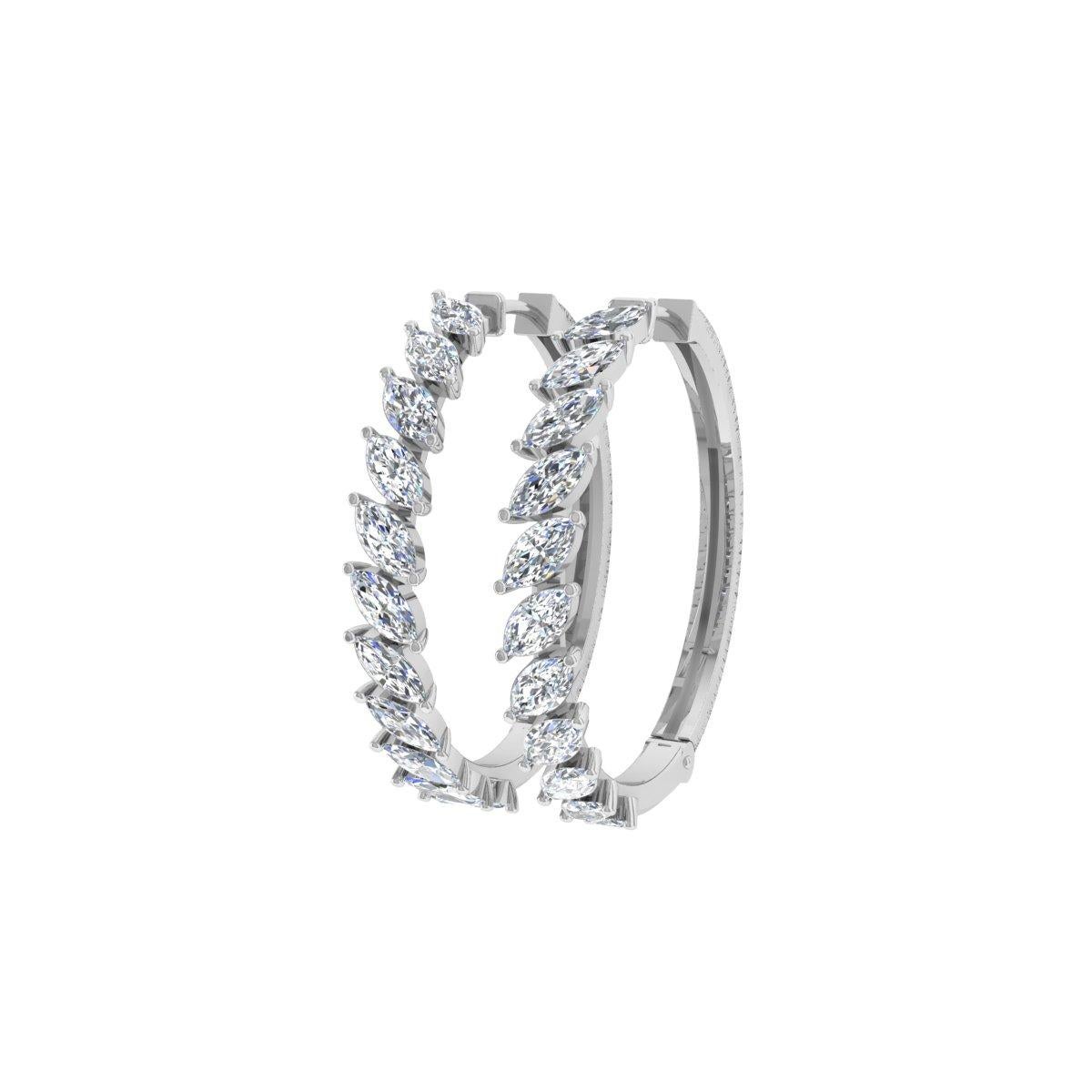 2.3 Carat Marquise Shape Diamond Hoop Earrings 18 Karat White Gold Fine Jewelry For Sale 3