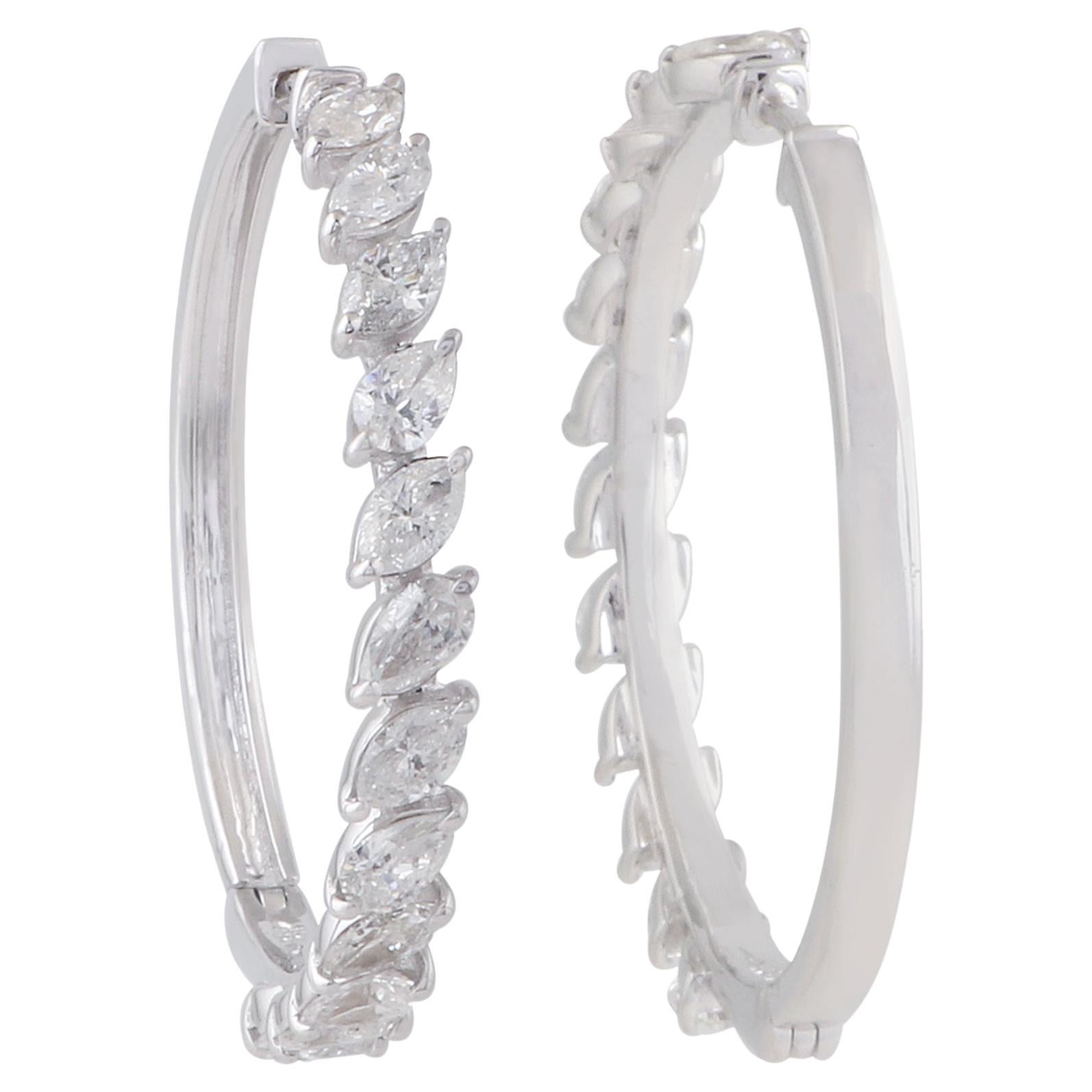 2.3 Carat Marquise Shape Diamond Hoop Earrings 18 Karat White Gold Fine Jewelry For Sale