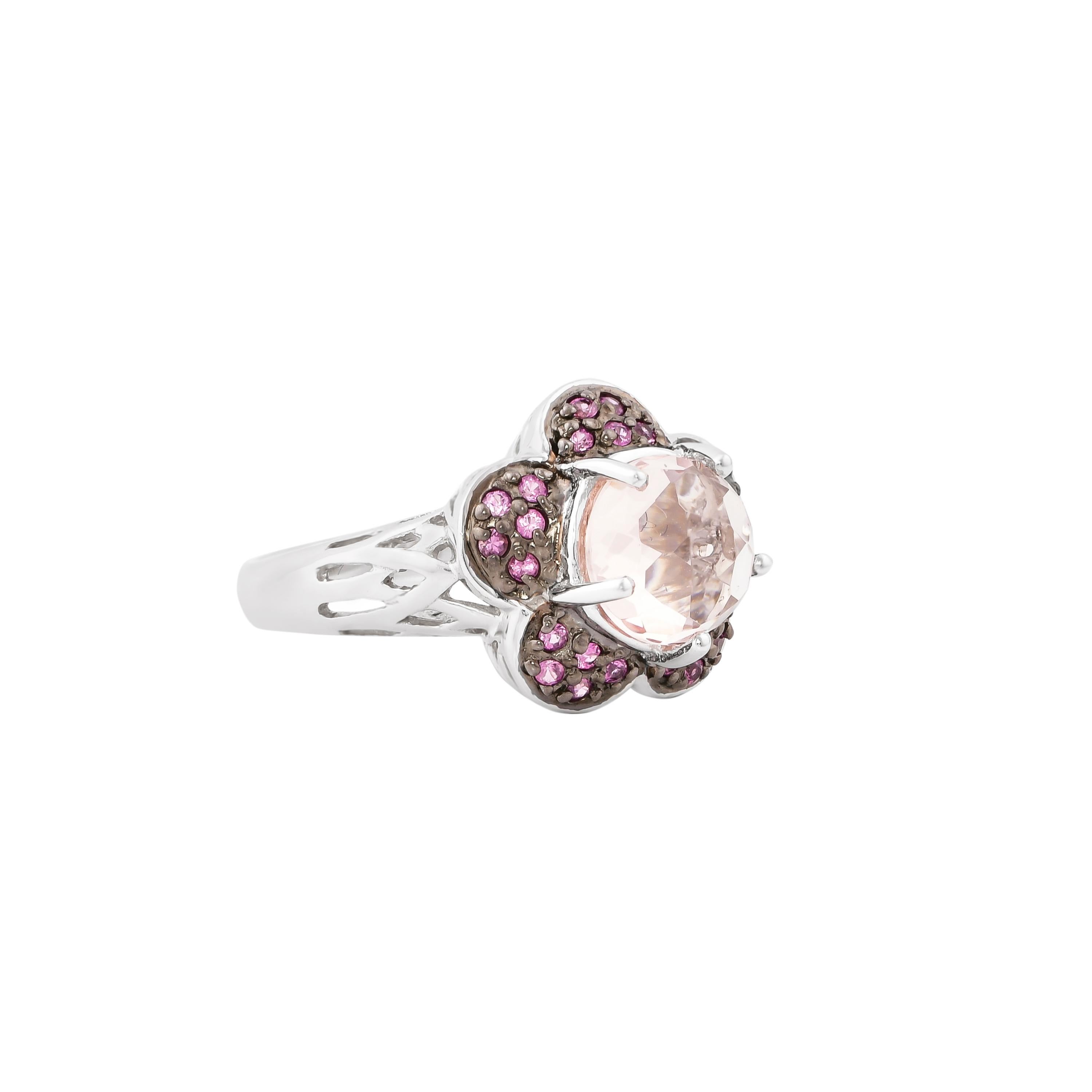 Glamorous Gemstones - Sunita Nahata started off her career as a gemstone trader, and this particular collection reflects her love for multi-colored semi-precious gemstones. This ring presents a radiant rhodolite center accented with pave rhodolites