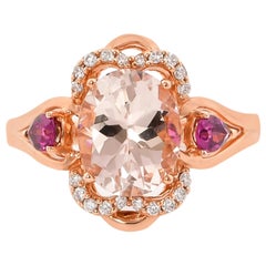 2.3 Carat Morganite, Rhodolite and Diamond Ring in 18 Karat Rose Gold