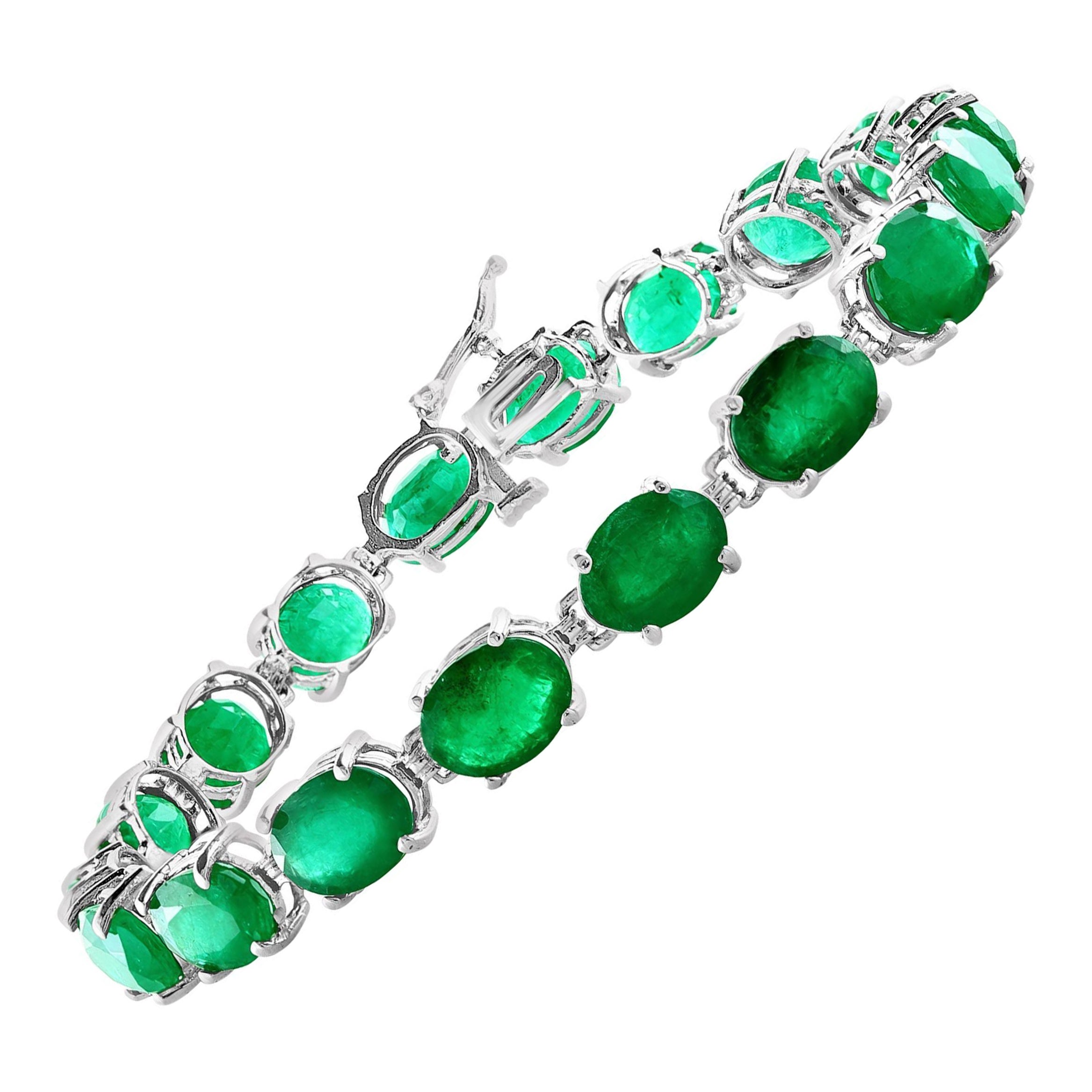 23 Karat natürlicher Smaragd Cocktail-Tennisarmband 14 Karat Weißgold