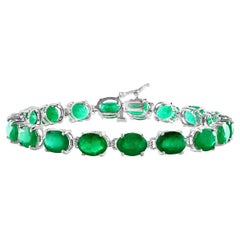 23 Carat Natural Emerald Cocktail Tennis Bracelet 14 Karat White Gold