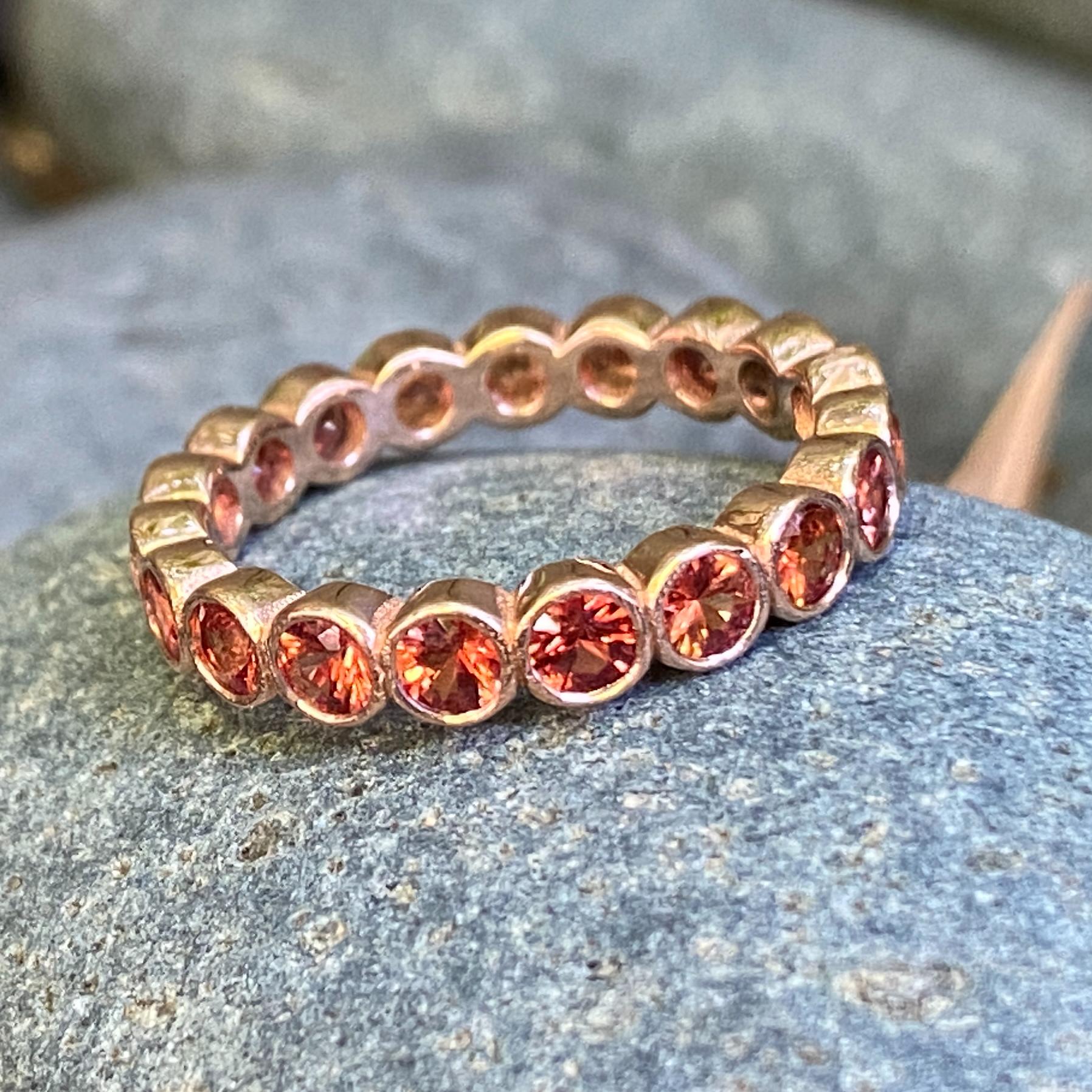 Contemporary 2.3 Carat Natural Orange Sapphire Eternity or Stacker Band in Rose Gold