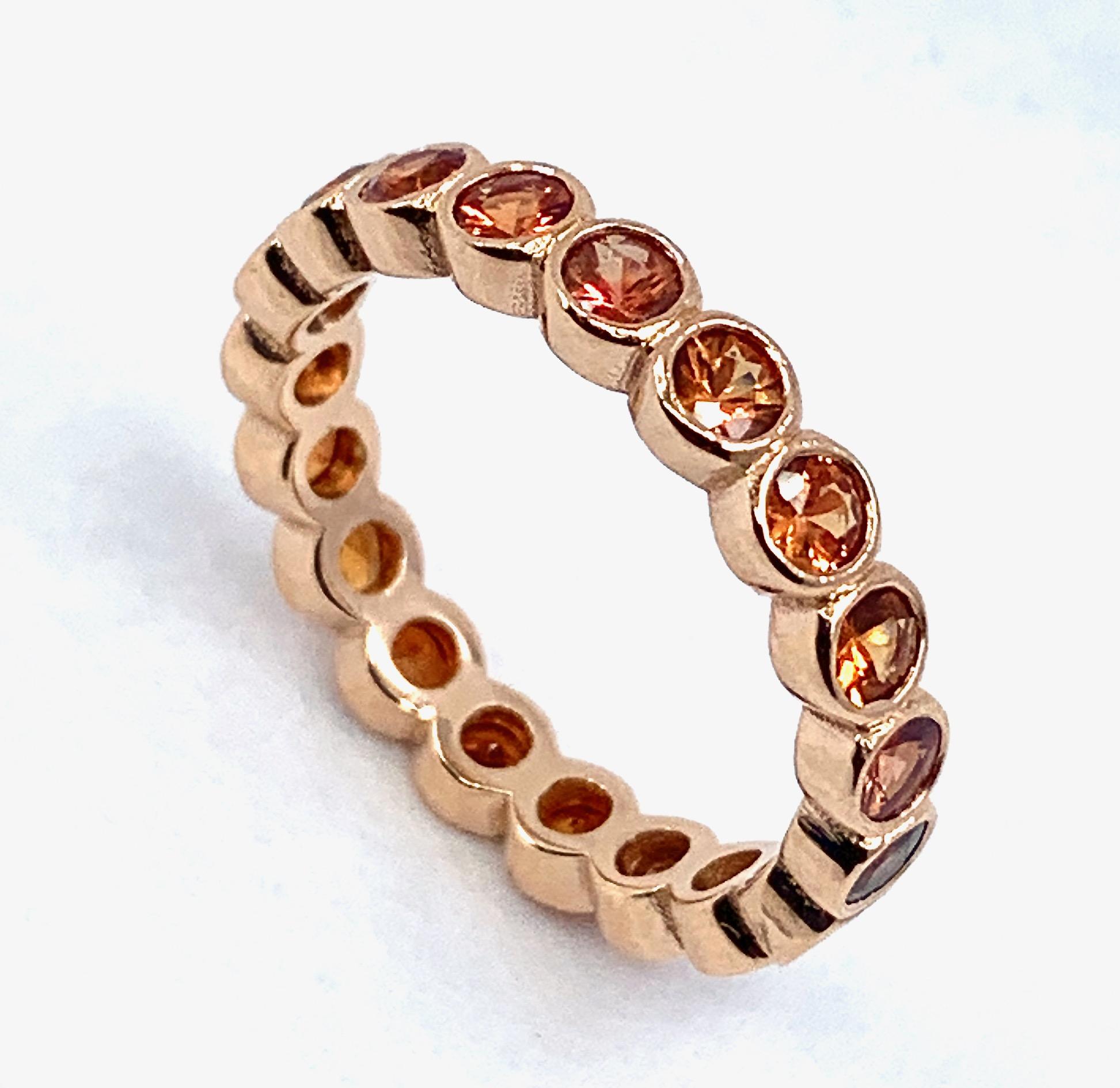 Mixed Cut 2.3 Carat Natural Orange Sapphire Eternity or Stacker Band in Rose Gold