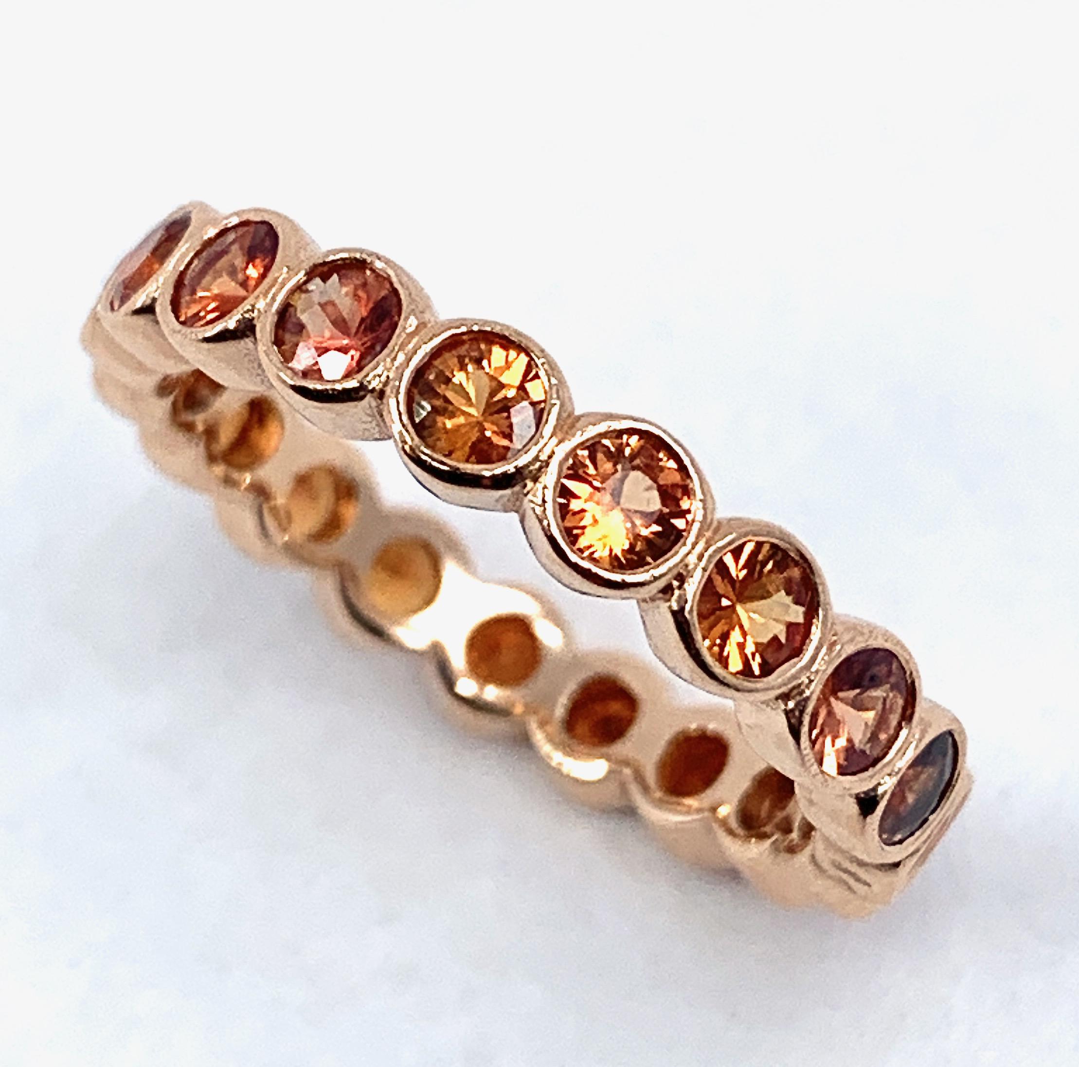 2.3 Carat Natural Orange Sapphire Eternity or Stacker Band in Rose Gold In New Condition In Sherman Oaks, CA