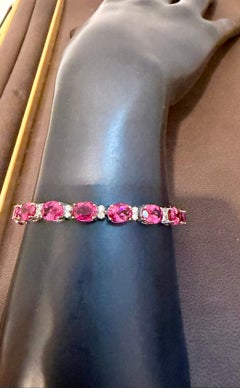 23 Carat Natural Pink Tourmaline & 1.6 Ct Diamond Tennis Bracelet 14 Karat Gold