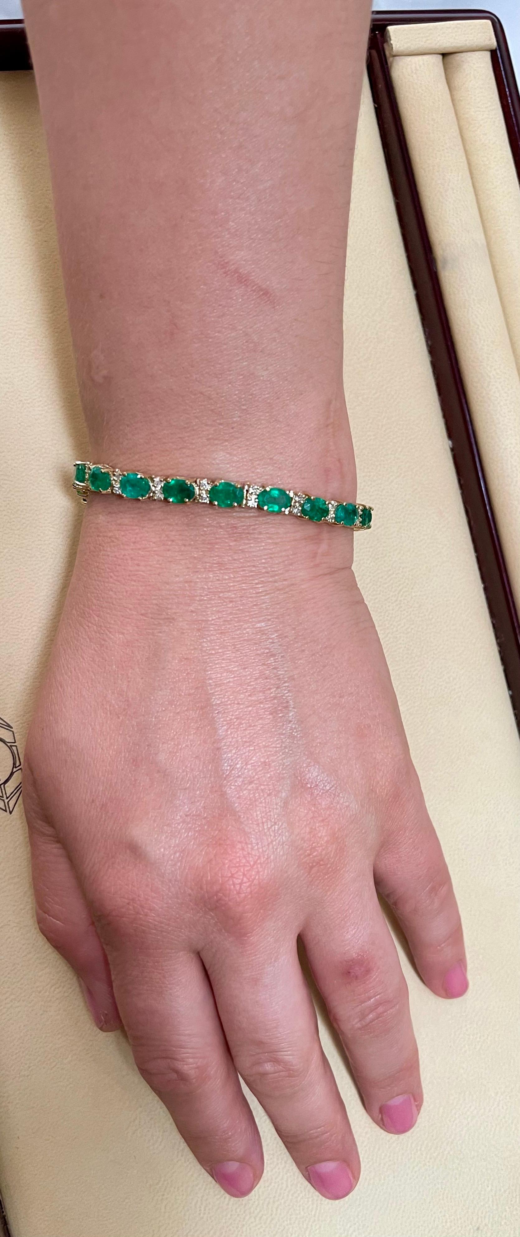 23 Carat Natural Zambian Emerald & 1.6ct Diamond Tennis Bracelet 14 Karat Gold 7