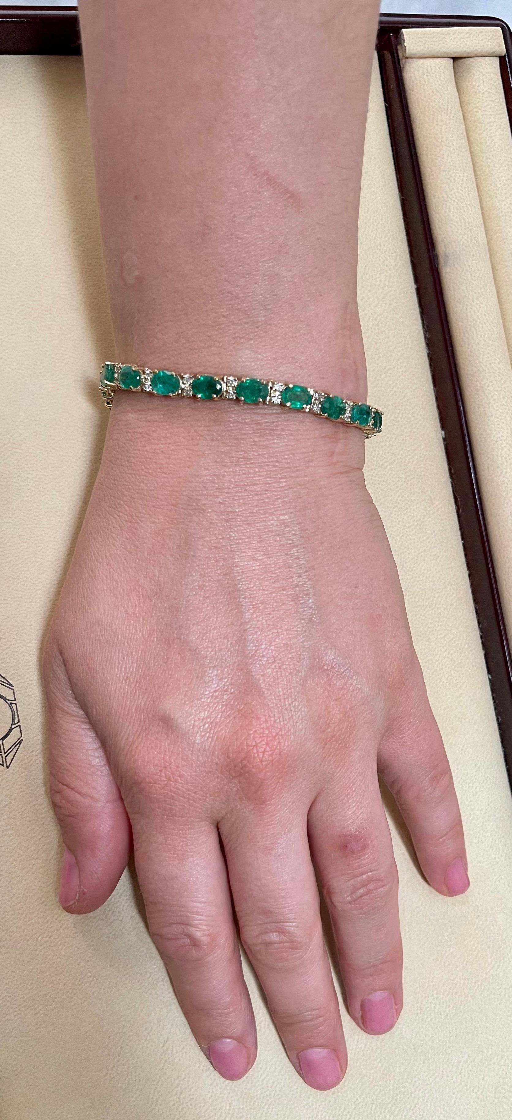 23 Carat Natural Zambian Emerald & 1.6ct Diamond Tennis Bracelet 14 Karat Gold 8
