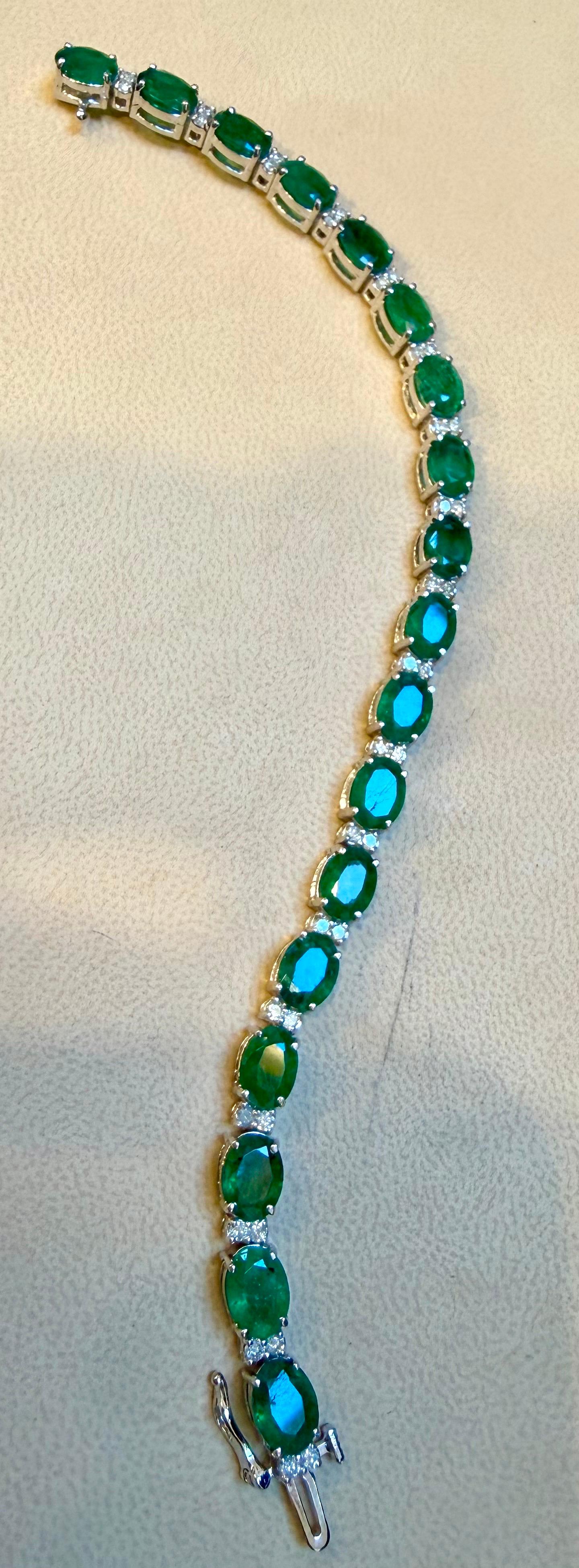 23 Carat Natural Zambian Emerald & 1.6 Ct Diamond Tennis Bracelet 14 Karat Gold For Sale 10