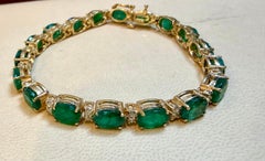 23 Carat Natural Zambian Emerald & 1.6 Ct Diamond Tennis Bracelet 14 Karat Gold