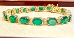 23 Carat Natural Zambian Emerald & 1.6 Ct Diamond Tennis Bracelet 14 Karat Gold