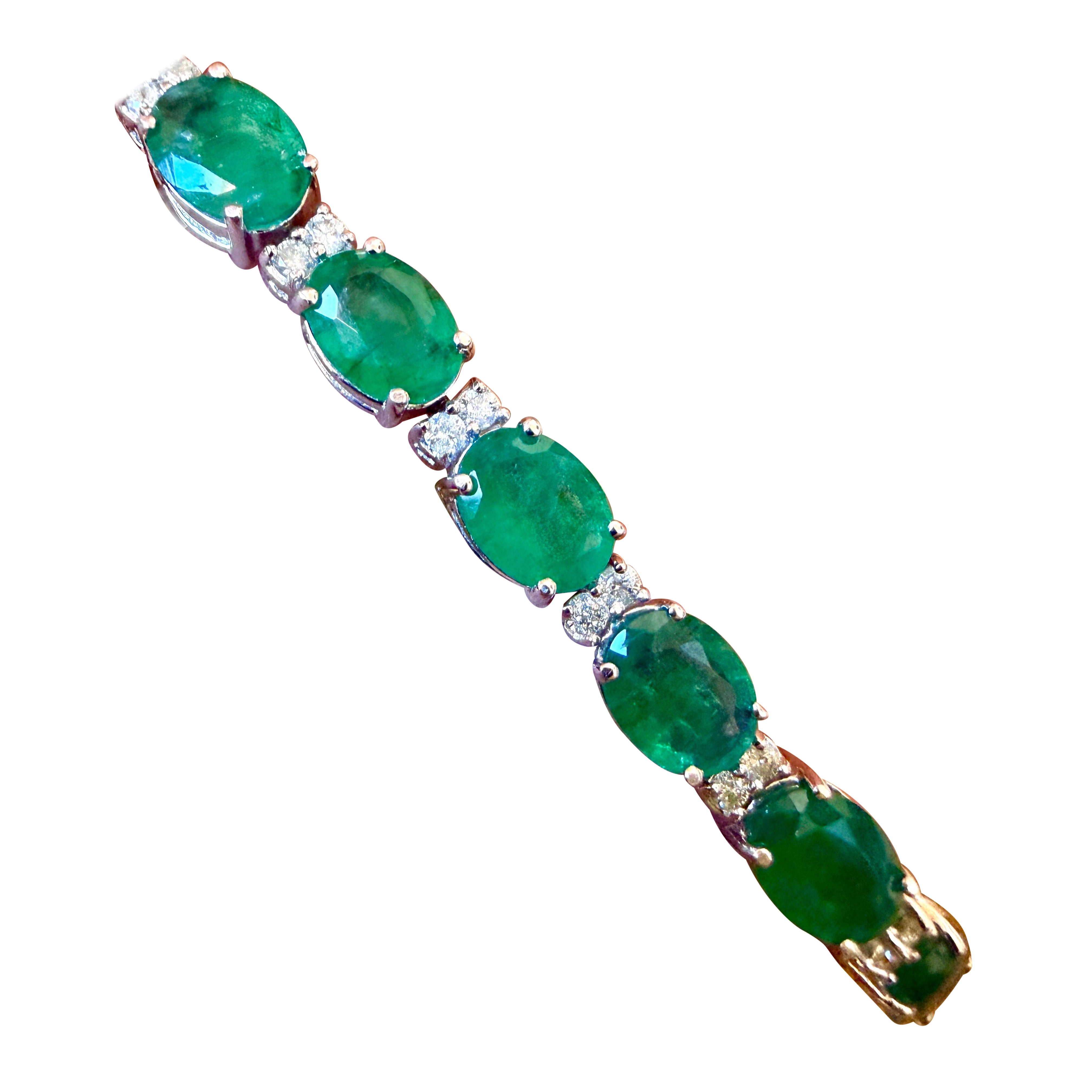 Esmeralda natural de Zambia de 23 quilates y diamante de 1,6 quilates Pulsera de tenis Oro de 14 quilates
